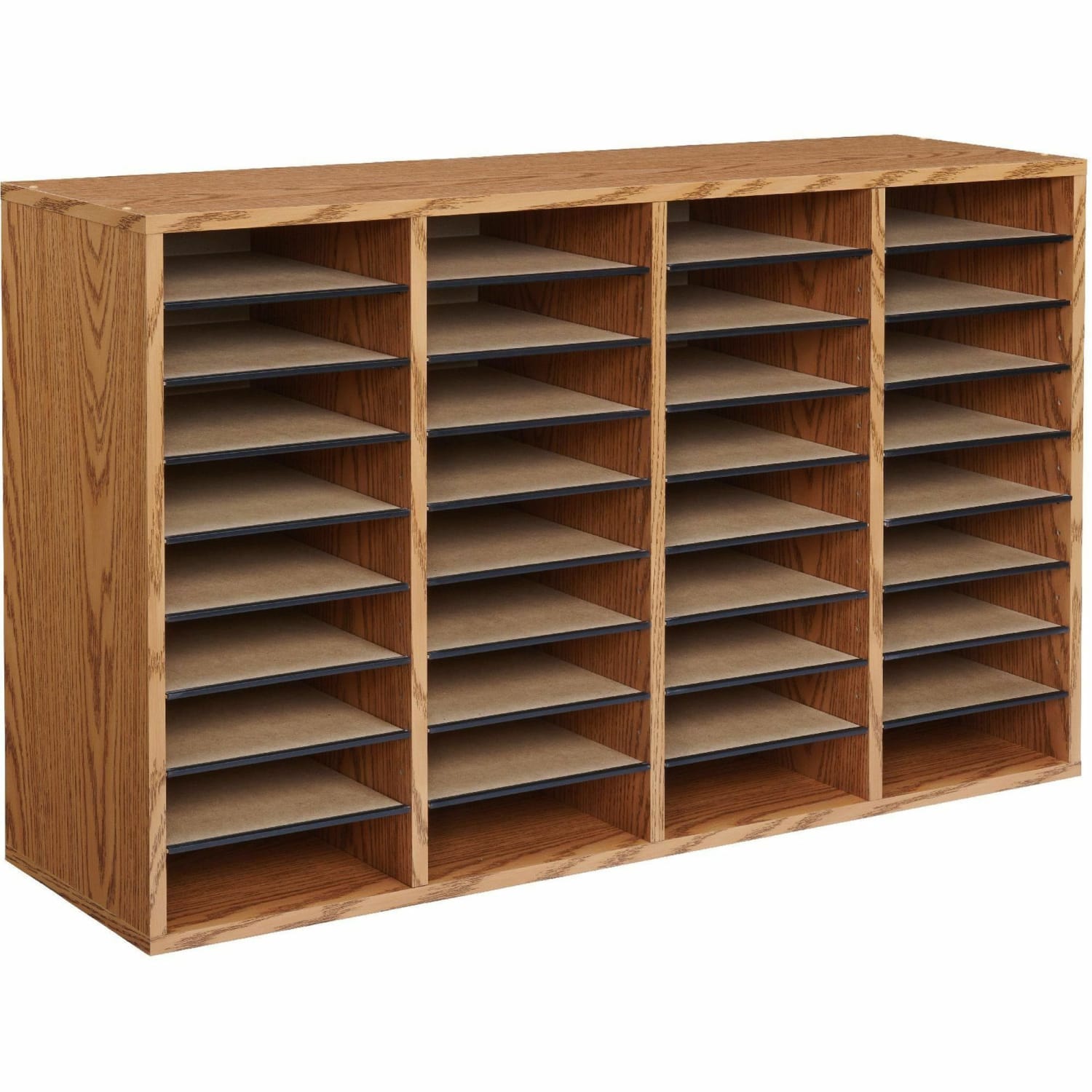 Safco Adjustable Wood Literature Organizer, 24inH x 39-3/8inW x 11-3/4inD, 36 Compartments, Oak - Image 4
