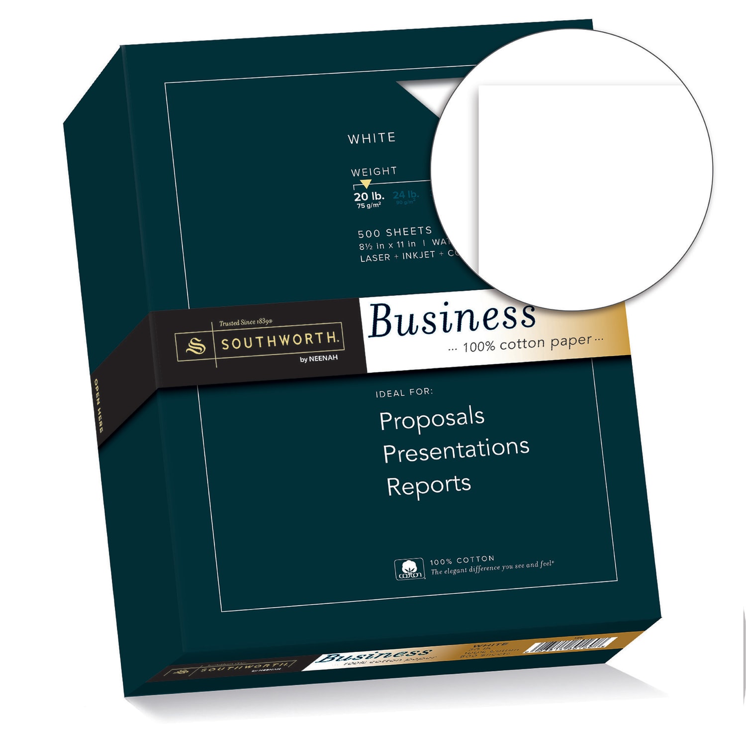 Southworth 100% Cotton Business Multi-Use Printer & Copy Paper, 1 Ream, White, Letter (8.5in x 11in), 500 Sheets Per Ream, 20 Lb, 94 Brightness - Image 3