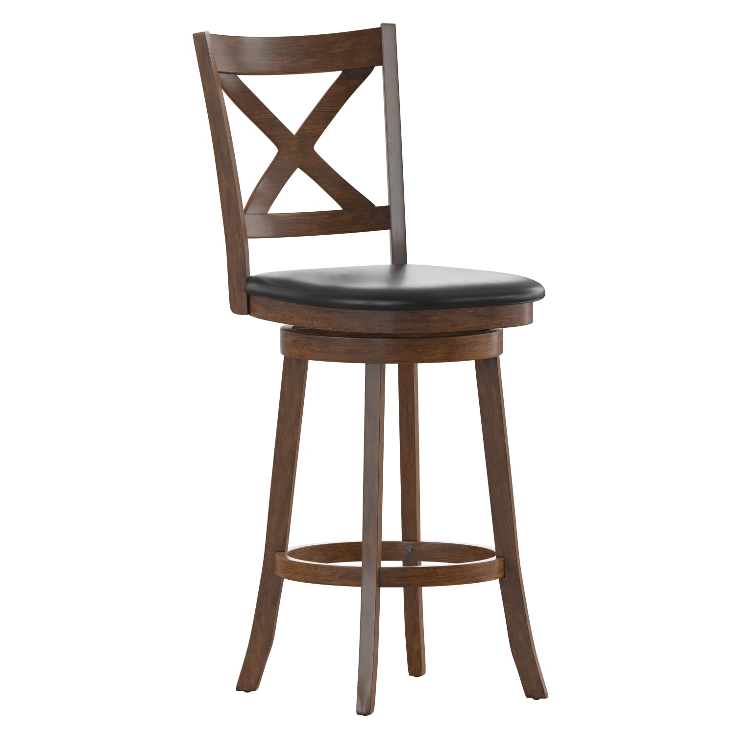 Flash Furniture Felicity Commercial Grade Wood Classic Crossback Swivel Bar Barstool with Padded, Upholstered Seat, Black Vinyl/Antique Oak Frame - Image 3