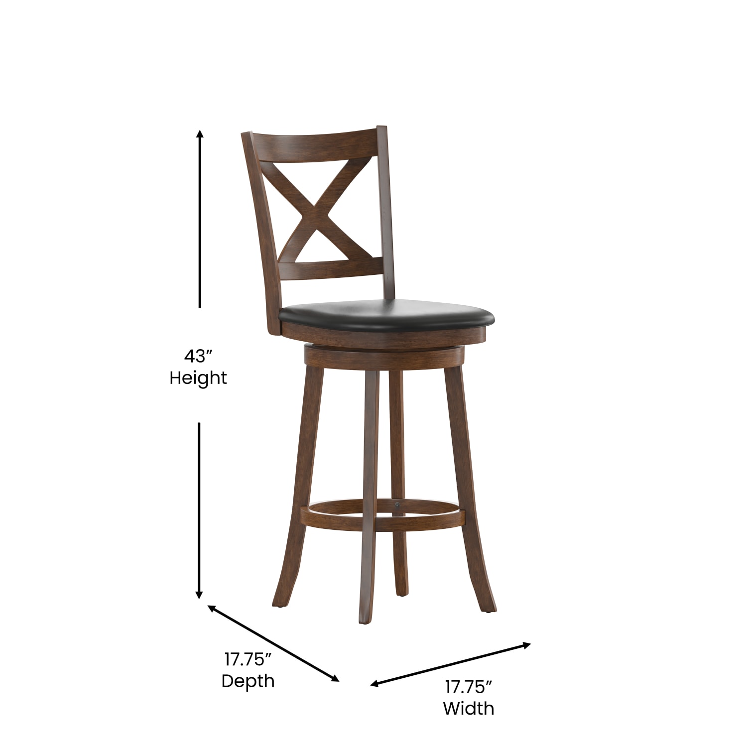 Flash Furniture Felicity Commercial Grade Wood Classic Crossback Swivel Bar Barstool with Padded, Upholstered Seat, Black Vinyl/Antique Oak Frame - Image 7