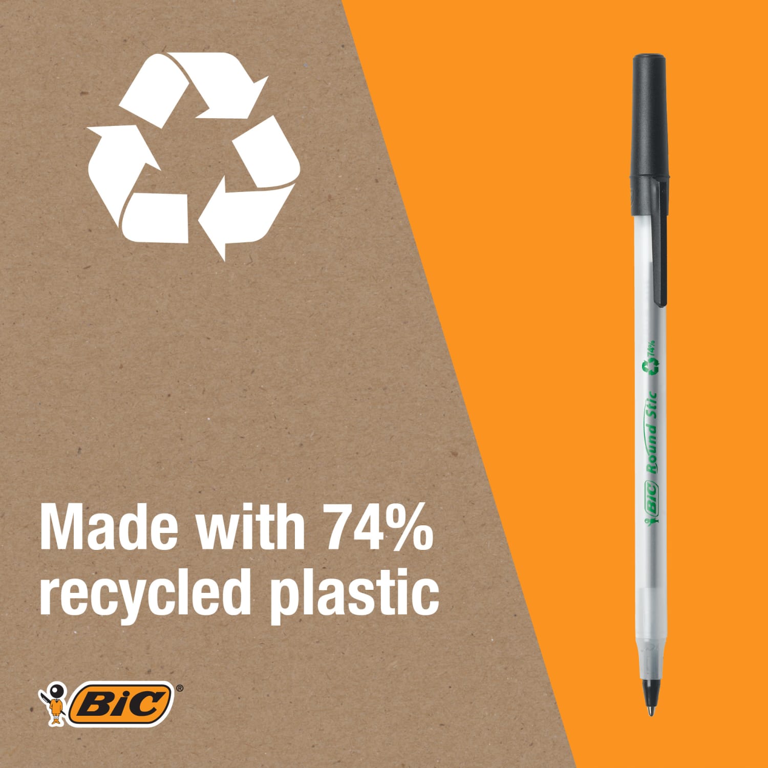 BIC Ecolutions Round Stic Ball Pens, Medium Point, 1.0 mm, 74% Recycled, Translucent Barrel, Blue Ink, Pack Of 50 Pens - Image 5