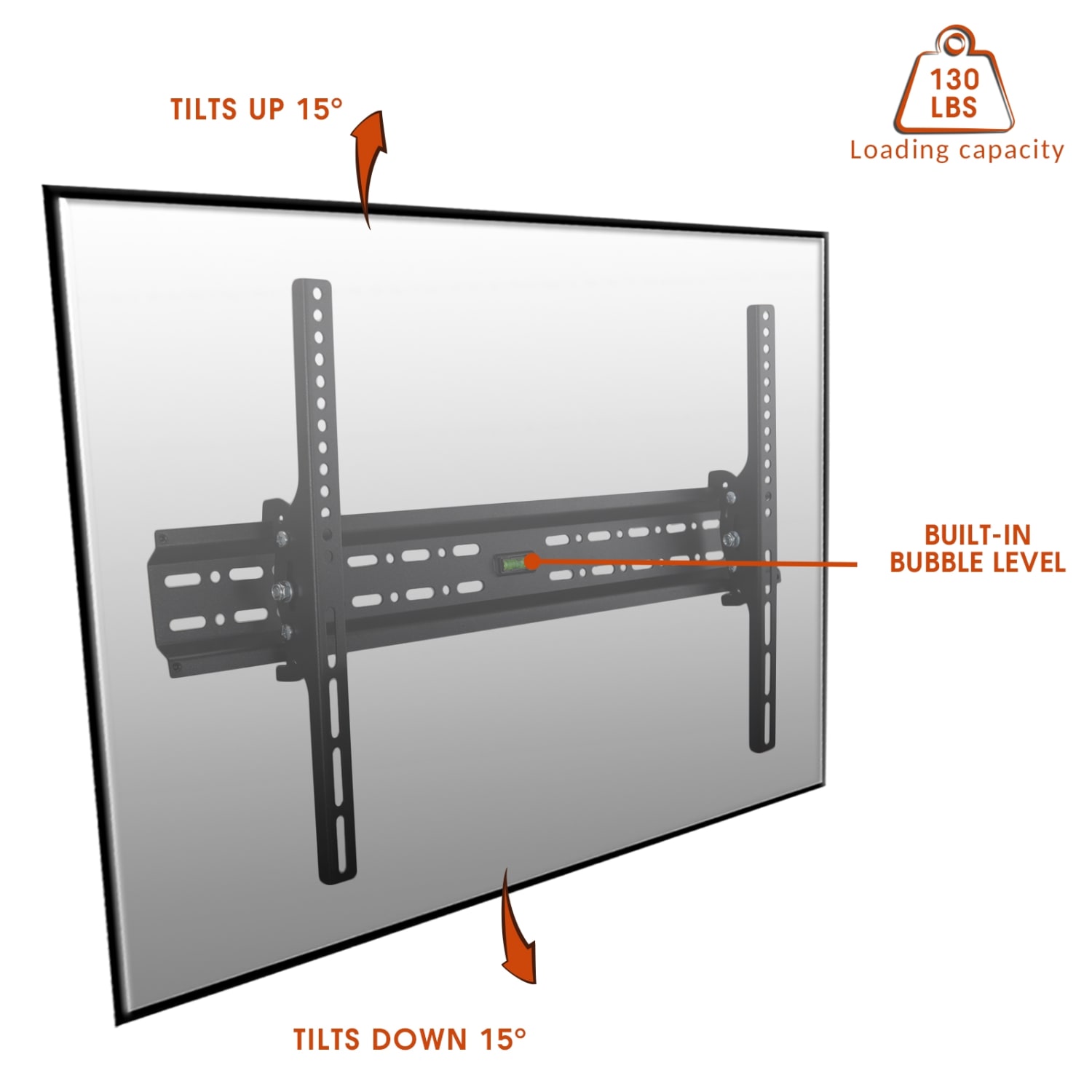 MegaMounts Tilting Wall Mount With Bubble Level For 32 - 70in TVs, 4inH x 25.5inW x 2inD, Black - Image 3
