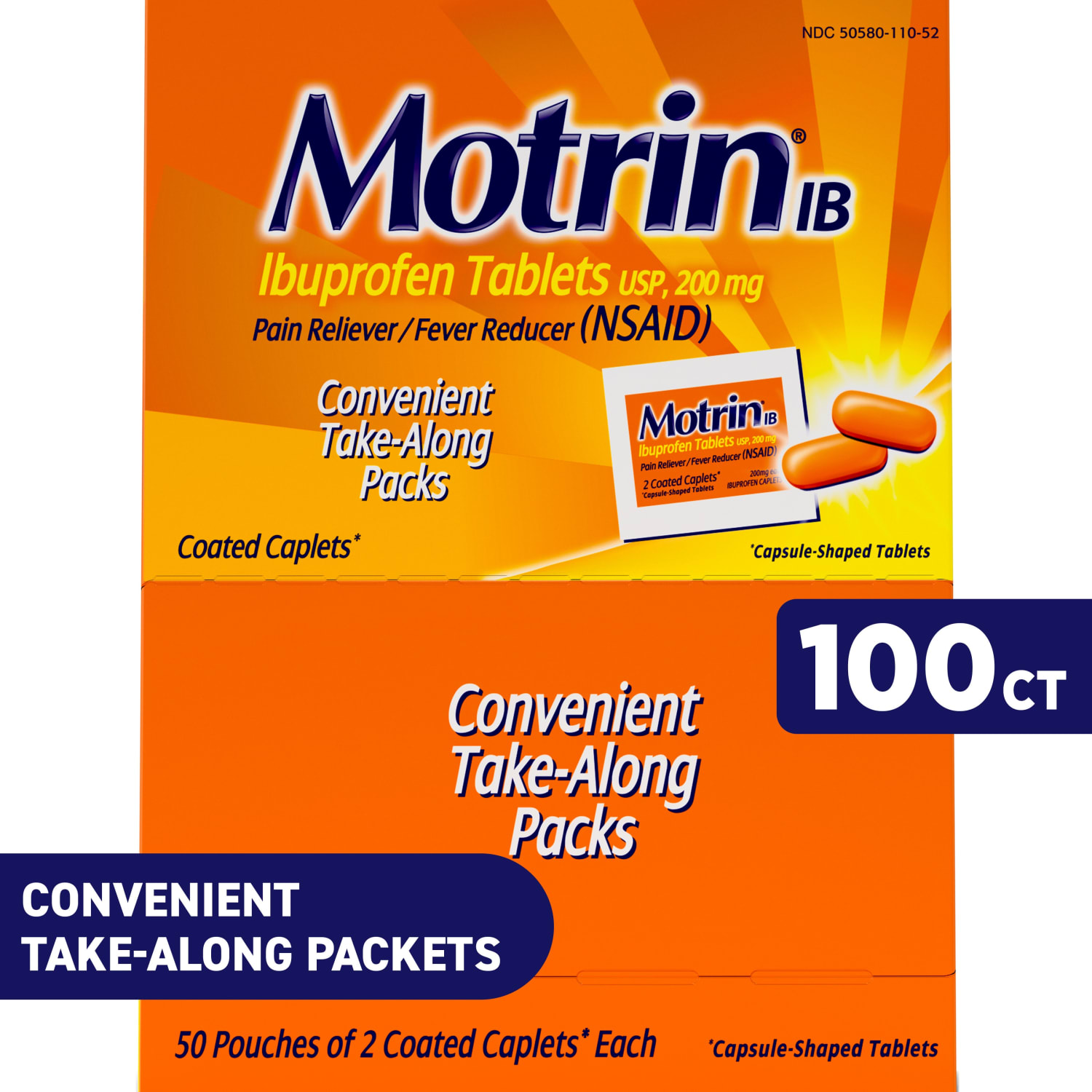 Motrin IB, Ibuprofen 200mg Tablets for Pain & Fever, 2 Tablets per Packet, 50 Packets per Box - Image 3