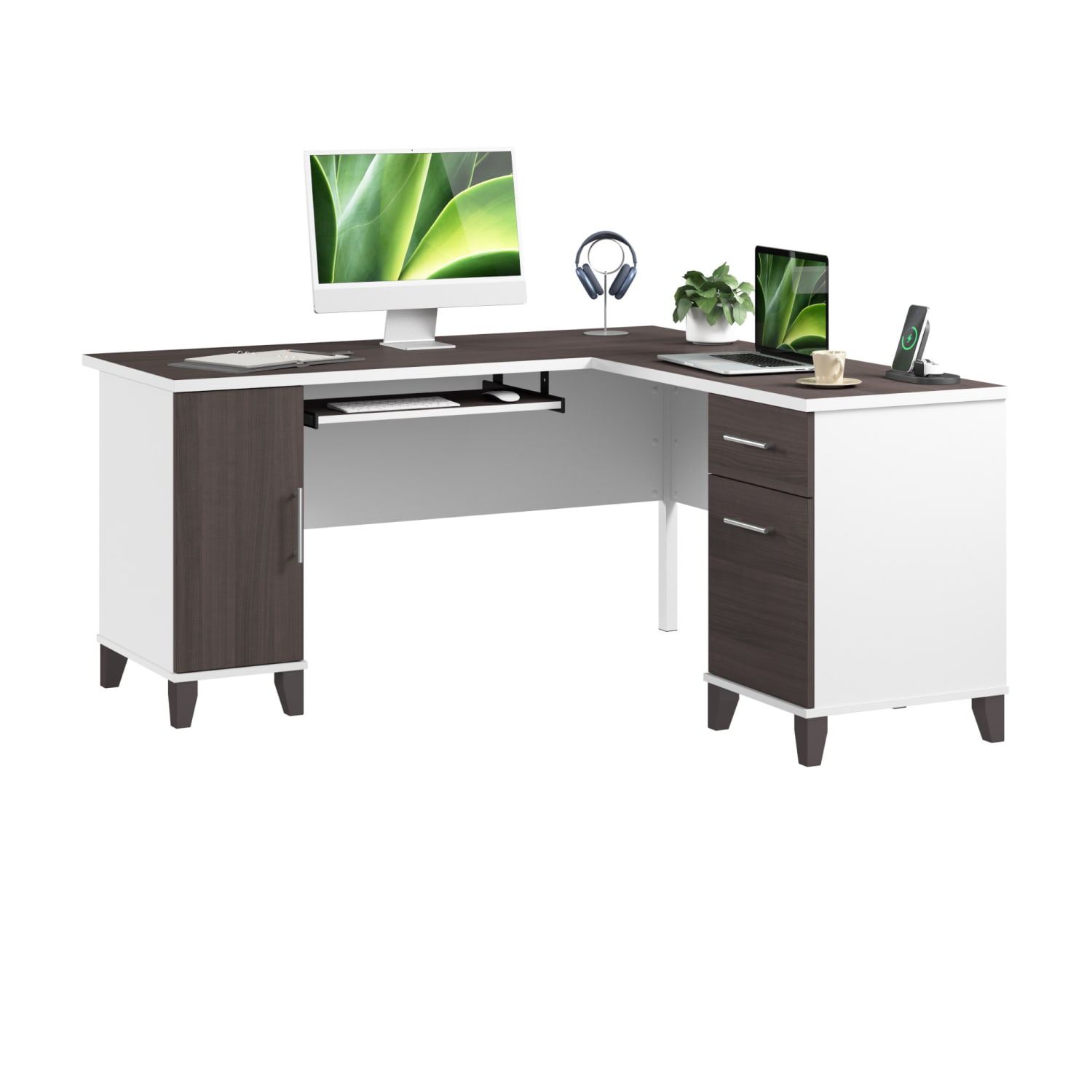 Bush Business Furniture Somerset 60inW L-Shaped Corner Desk With Storage, Storm Gray/White, Standard Delivery - Image 3