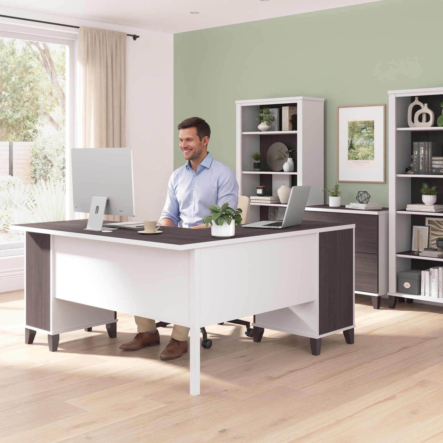 Bush Business Furniture Somerset 60inW L-Shaped Corner Desk With Storage, Storm Gray/White, Standard Delivery - Image 4
