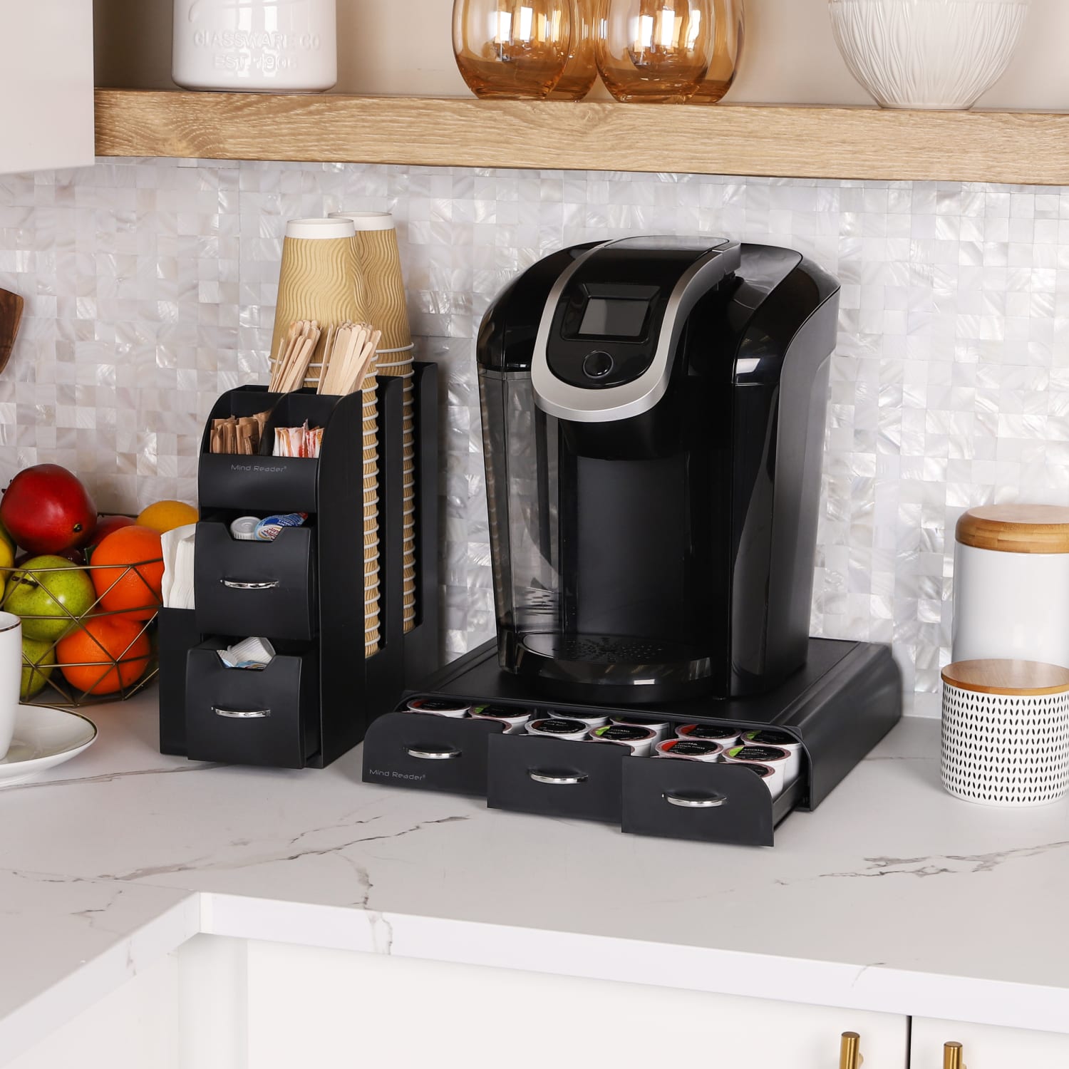 Mind Reader Single Serve Coffee Pod Drawer and Cup Condiment Set, 2 Pcs, 11-3/20inH x 11-1/4inW x 5-7/20inD, Black - Image 3