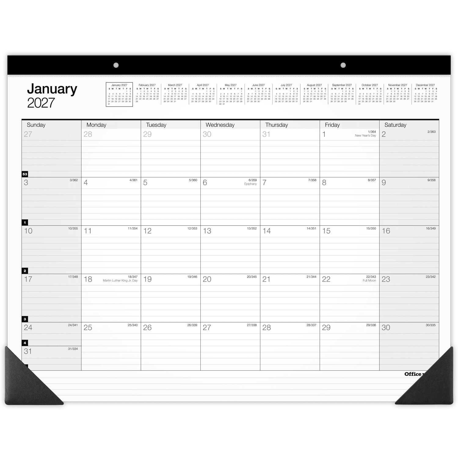 Office Depot Brand Monthly Desk Pad Calendar, 21 3/4in x 17in, White/Black, January 2027 to December 2027, SP24D0027 - Image 3
