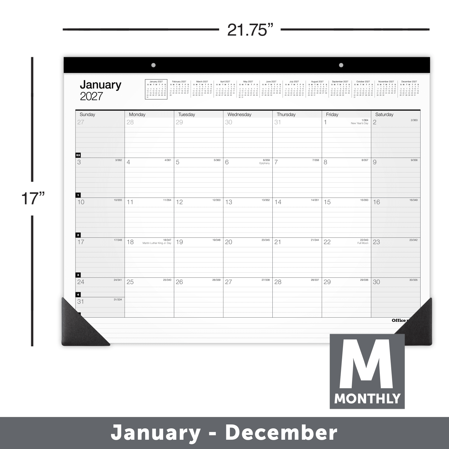 Office Depot Brand Monthly Desk Pad Calendar, 21 3/4in x 17in, White/Black, January 2027 to December 2027, SP24D0027 - Image 4