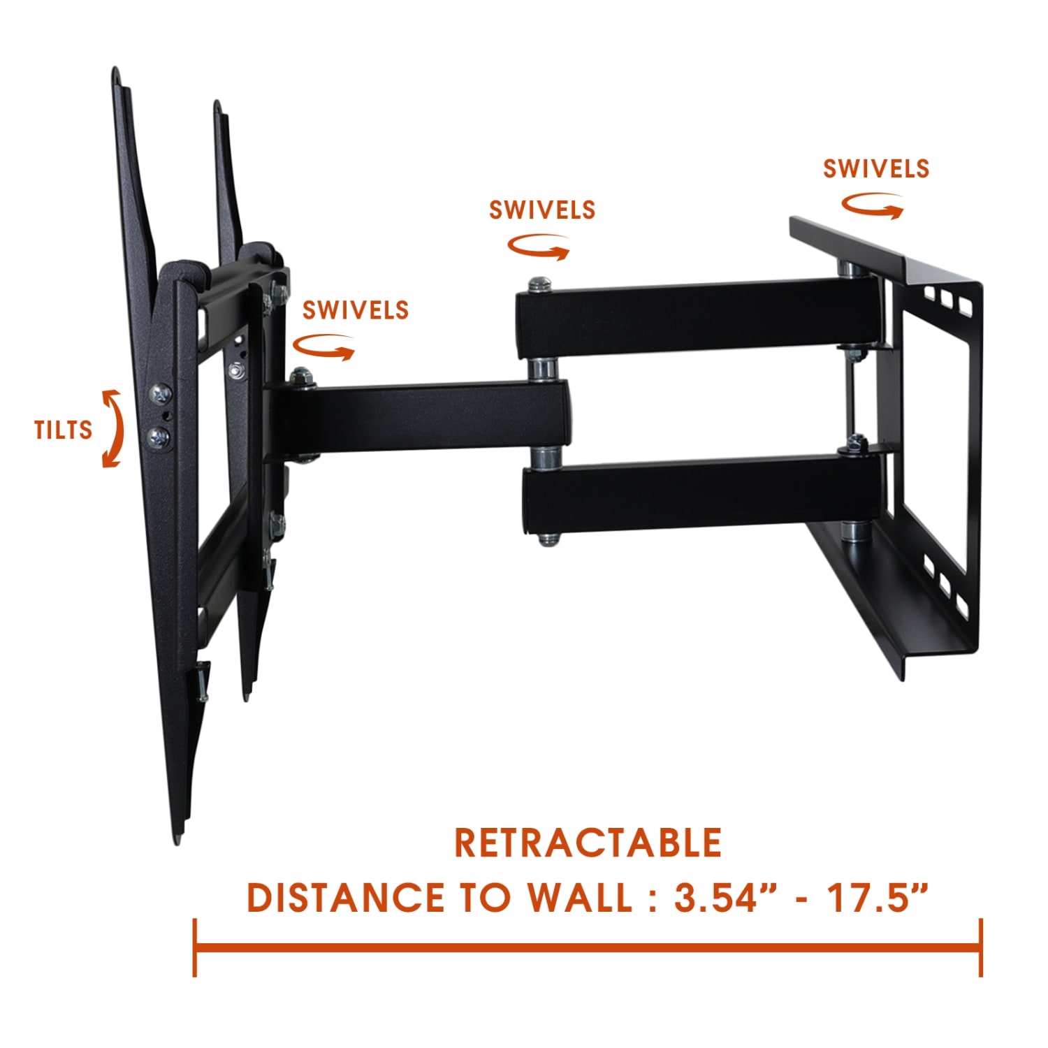 MegaMounts Full-Motion Wall Mount With Bubble Level For 26 - 55in Screens, 19.5inH x 17.97inW x 4.5inD, Black - Image 4