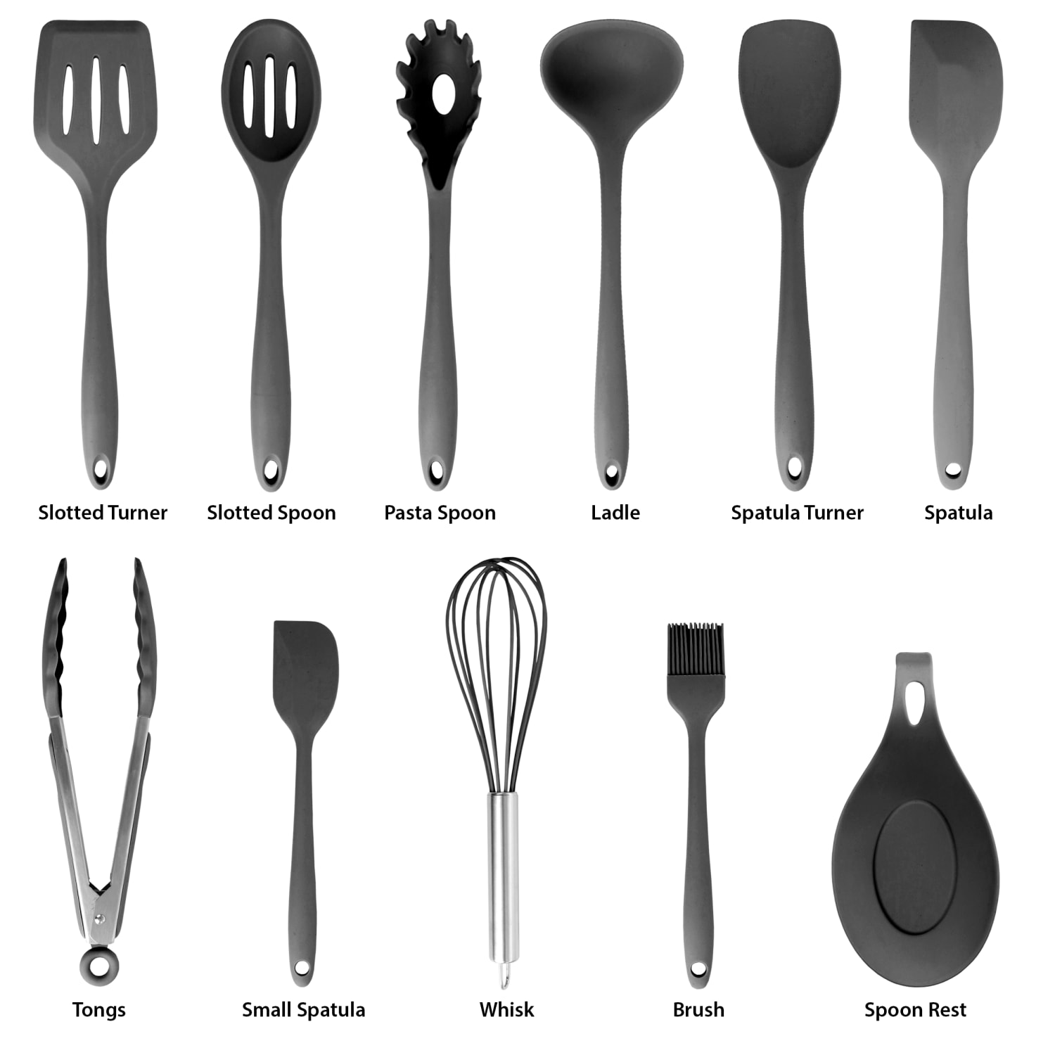 MegaChef Silicone Cooking Utensils, Black, Set Of 12 Utensils - Image 5