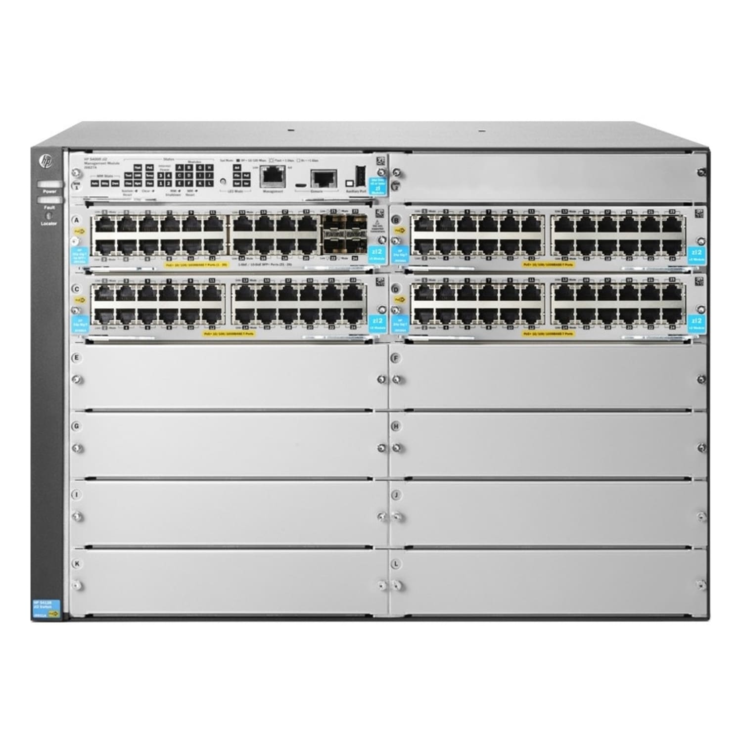 HPE 5412R 92GT PoE+/4SFP+ (No PSU) v3 zl2 Switch - 92 Ports - Manageable - Gigabit Ethernet, 10 Gigabit Ethernet - 10/100Base-TX, 10/100/1000Base-T, 10GBase-X - 3 Layer Supported - Modular - PoE+ - Twisted Pair, Optical Fiber - 7U High - Image 3