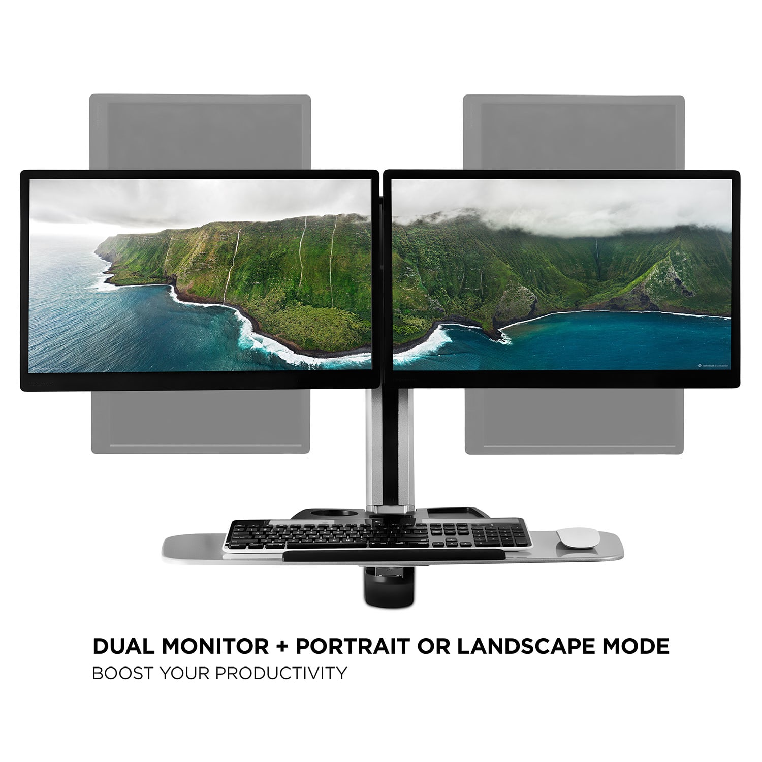 Mount-It! MI-7906 36inW Sit-Stand Dual-Monitor Wall-Mount Workstation With Articulating Keyboard Tray Arm And CPU Holder, Silver - Image 5