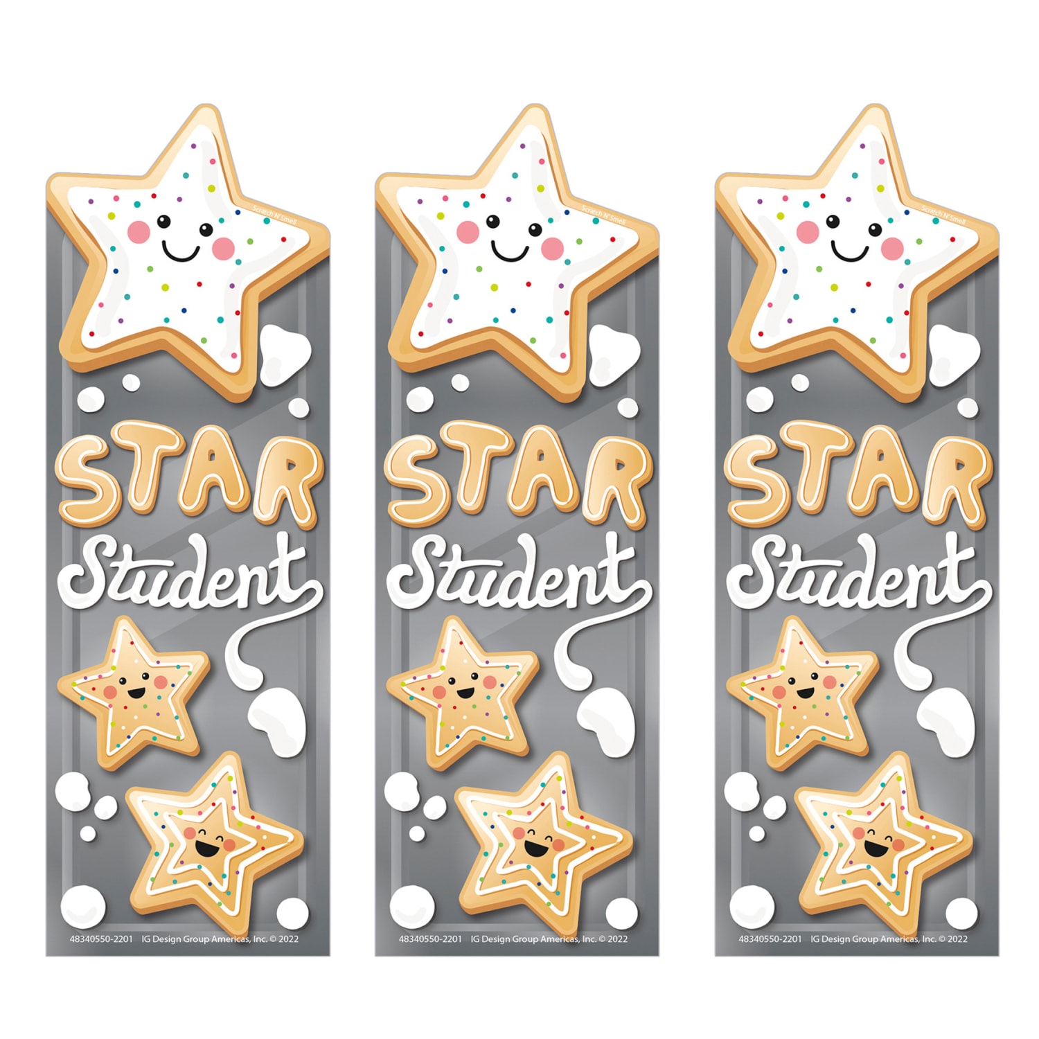 Eureka Bookmarks, 2in x 6in, Star Cookies Sugar Cookie Scented, 24 Per Pack, Set Of 3 Packs