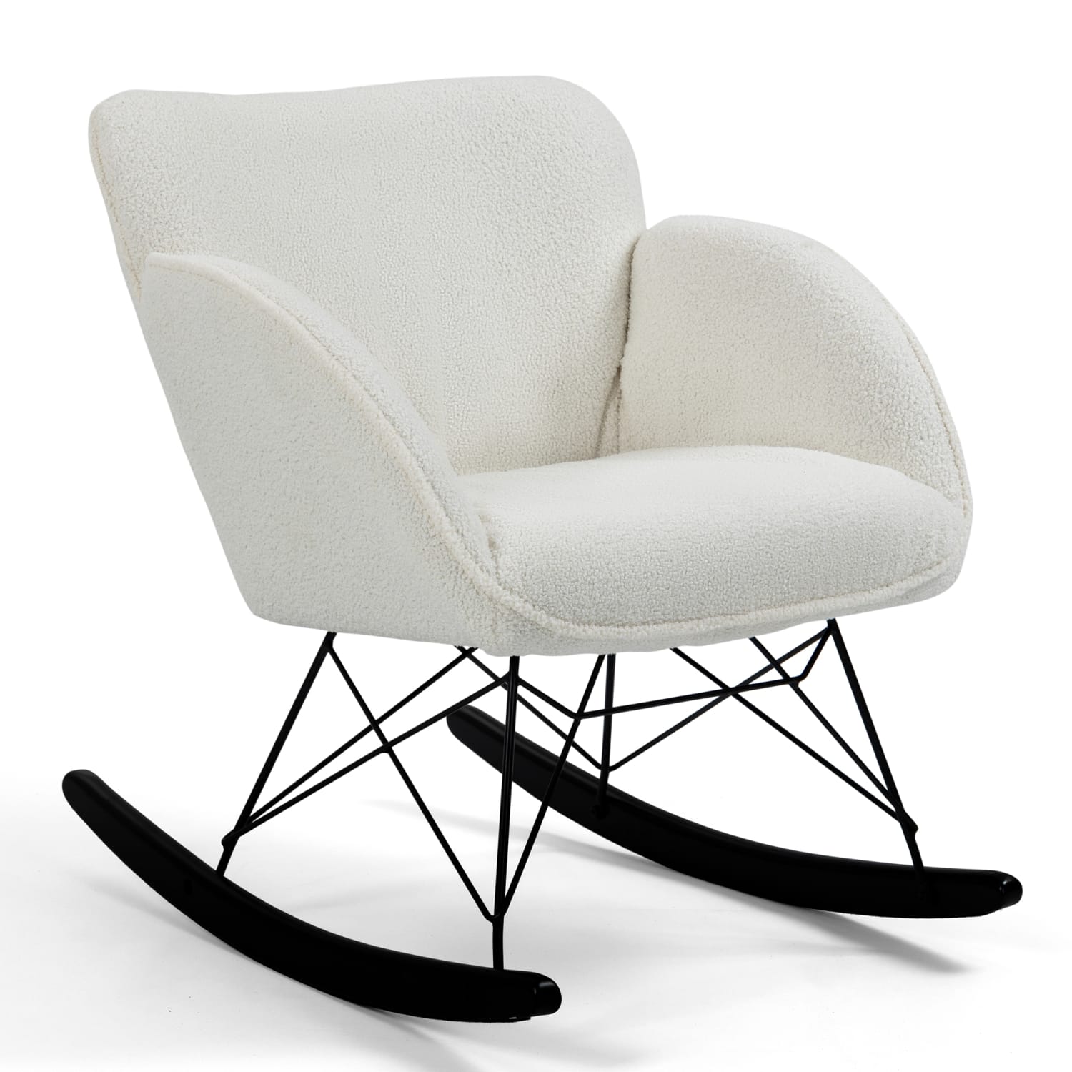Glamour Home Ayan Boucle Fabric Rocking Chair, White/Black - Image 4