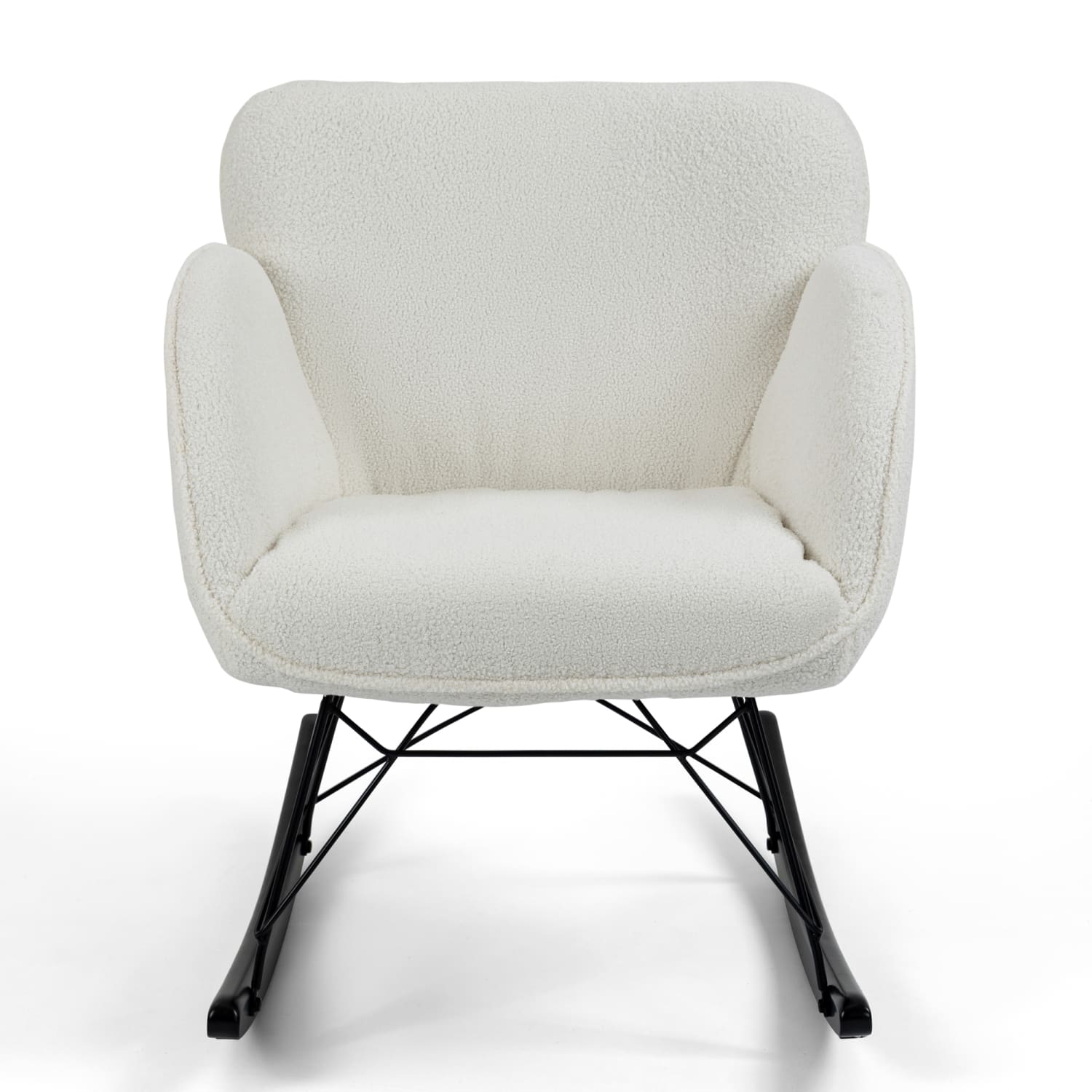 Glamour Home Ayan Boucle Fabric Rocking Chair, White/Black - Image 5