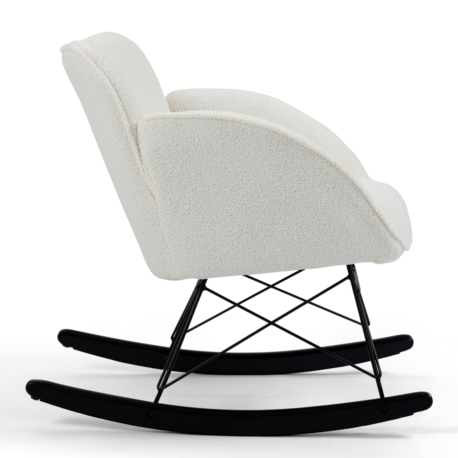 Glamour Home Ayan Boucle Fabric Rocking Chair, White/Black - Image 6