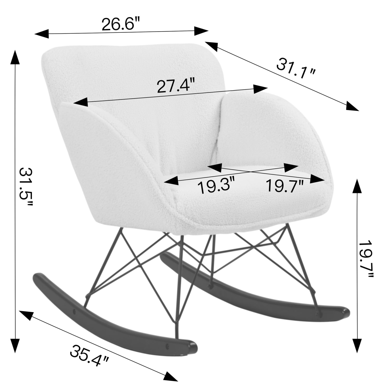 Glamour Home Ayan Boucle Fabric Rocking Chair, White/Black - Image 9