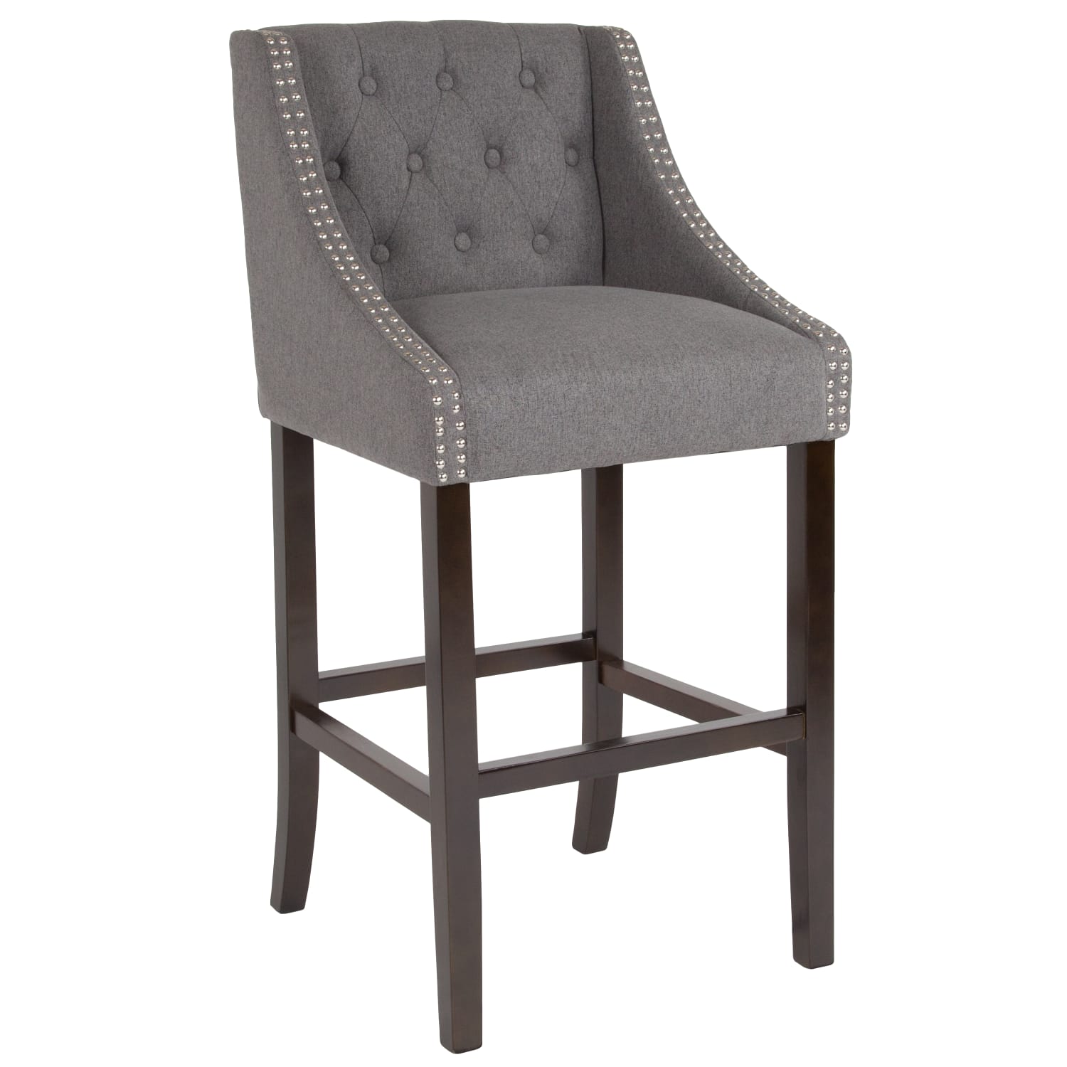 Flash Furniture Carmel Series 30in High Transitional Fabric Tufted Walnut Barstool with Accent Nail Trim Dark Gray Fabric PopularChairscom Flash Furniture Carmel Series 30in High Transitional Fabric Tufted Walnut Barstool with Accent Nail Trim Dark Gray Fabric PopularChairscom