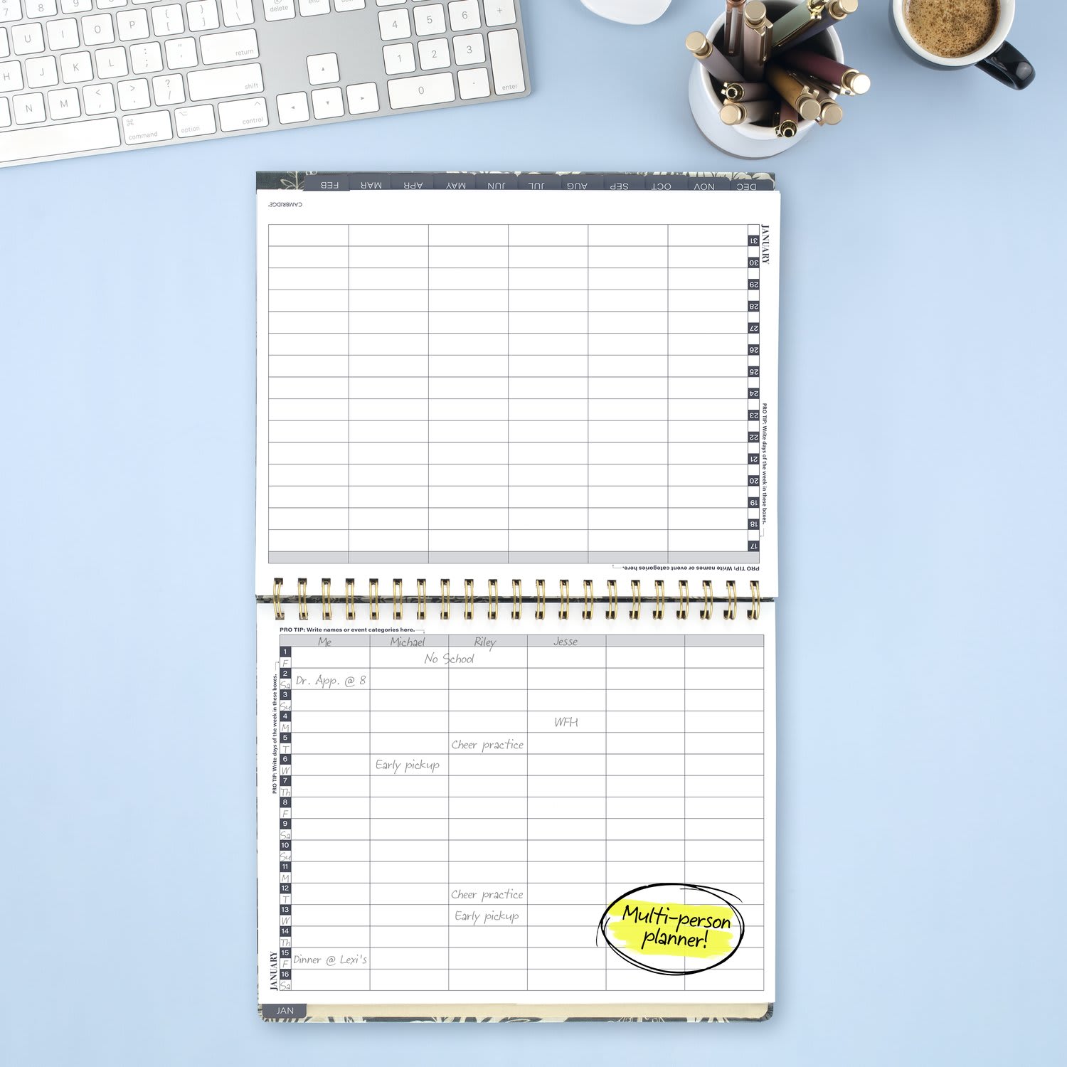 Mead Cambridge Denim Blooms 2027 Monthly Planner and Notes, Large, 8 1/2in x 11in - Image 3