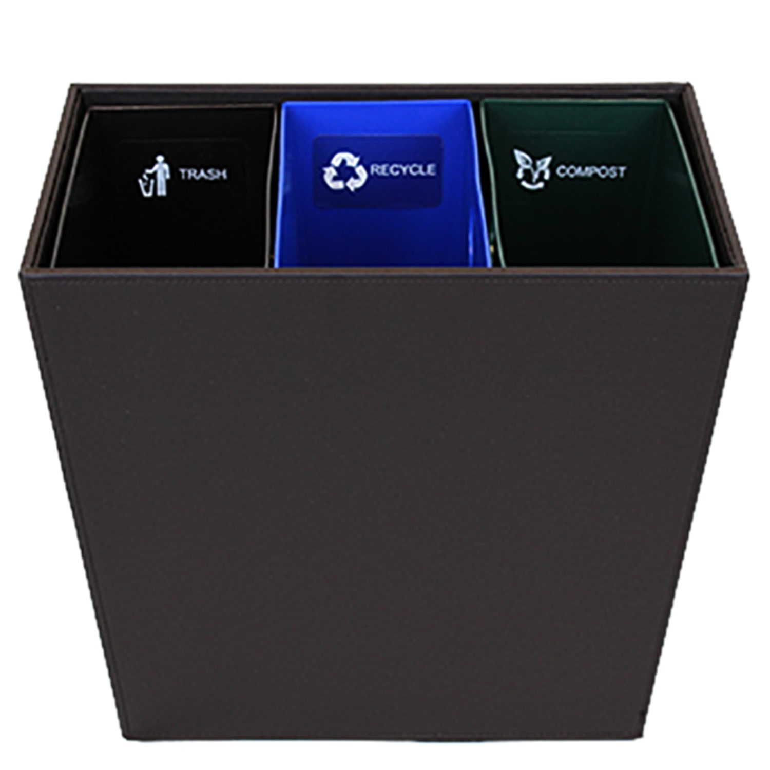 Hospitality Source Wood Triple Recycle Bins, 14in x 9-1/2in x 12-1/2in, Mocha Brown, Set Of 6 Bins - Image 5