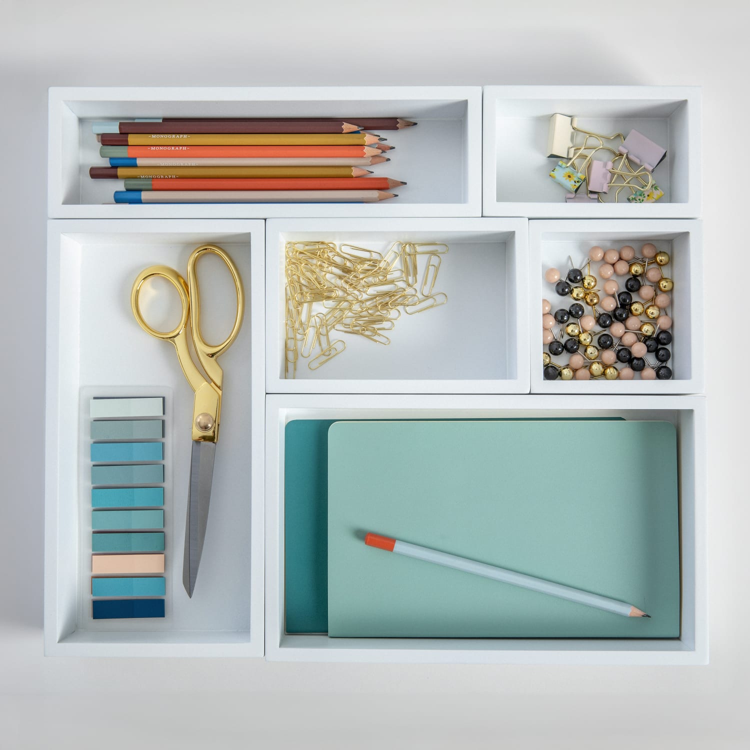 Martha Stewart Enzo 6-Piece Desk Drawer Organizer Set, 2inH x 15inW x 13inD, White - Image 3