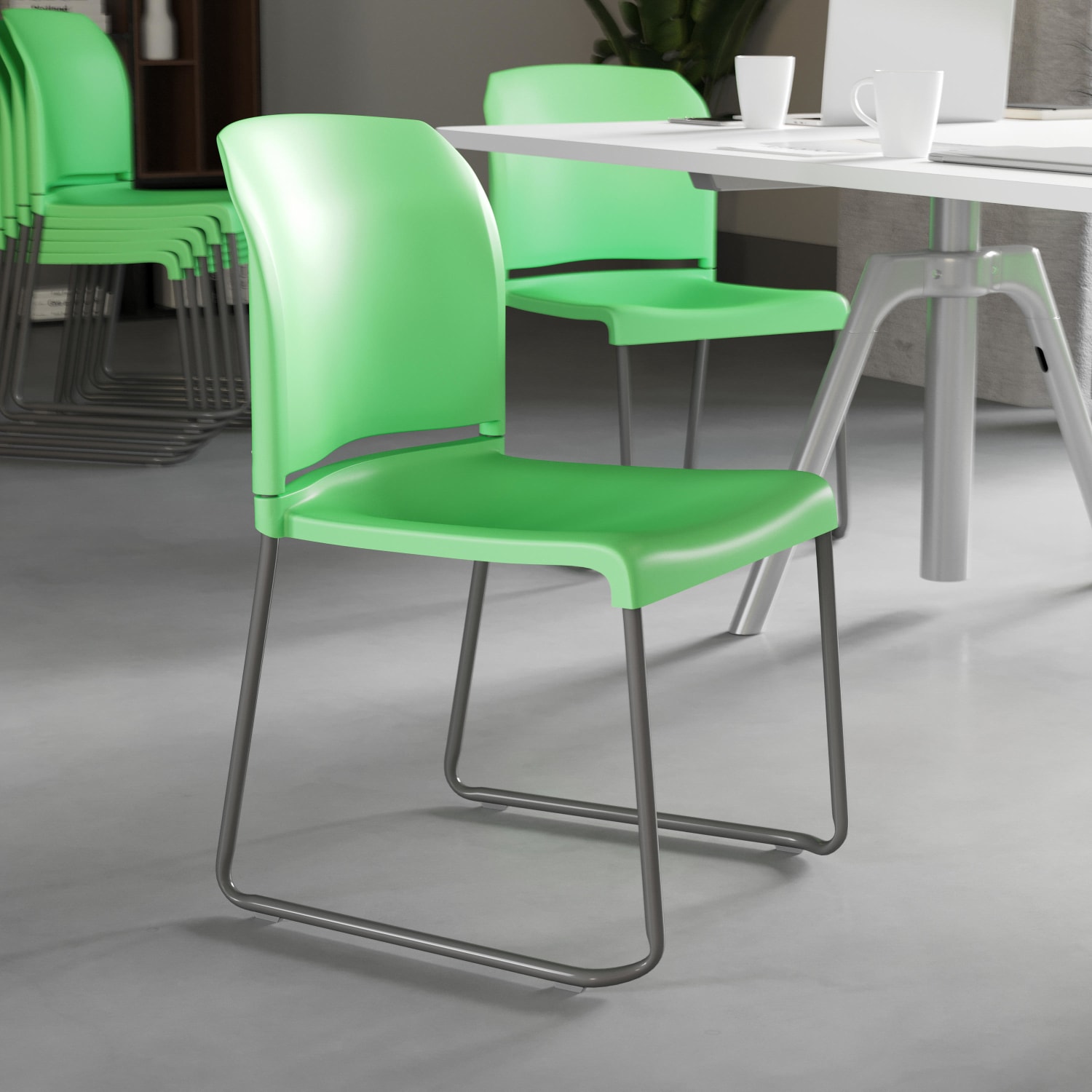 Flash Furniture HERCULES Series Full-Back Contoured Stacking Chair With Sled Base, Green - Image 5