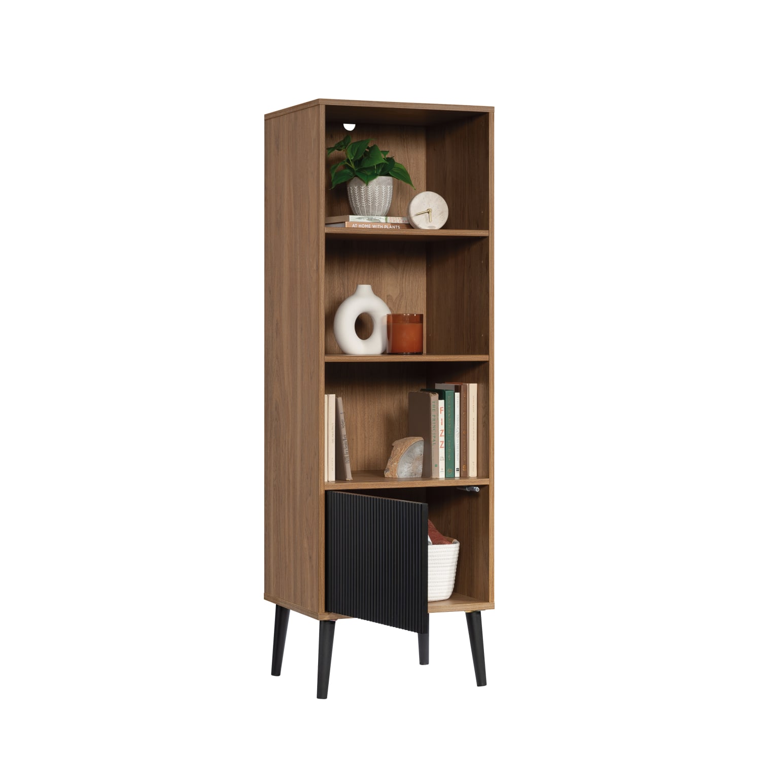 Sauder Ambleside Modern 59inH 4-Shelf Bookcase With Lower Door, Serene Walnut/Black - Image 3