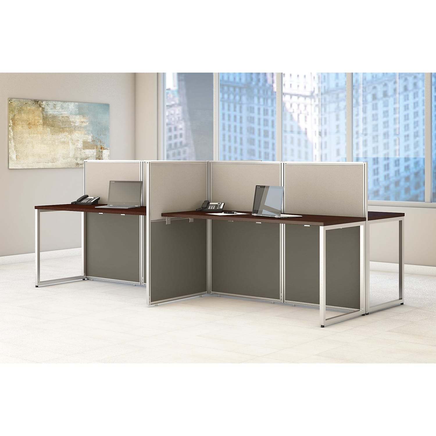 Bush Business Furniture Easy Office 60inW 4-Person Cubicle Desk Workstation With 45inH Panels, Mocha Cherry/Silver Gray, Standard Delivery - Image 3