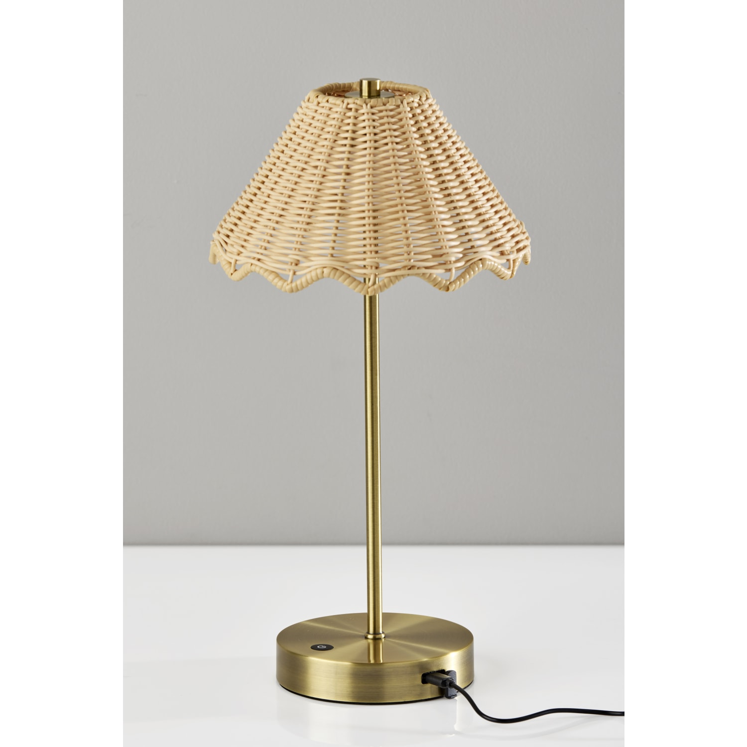 Adesso Stevie LED Cordless Indoor/Outdoor Table Lamp, 15inH, Rattan Shade/Antique Brass Base - Image 3