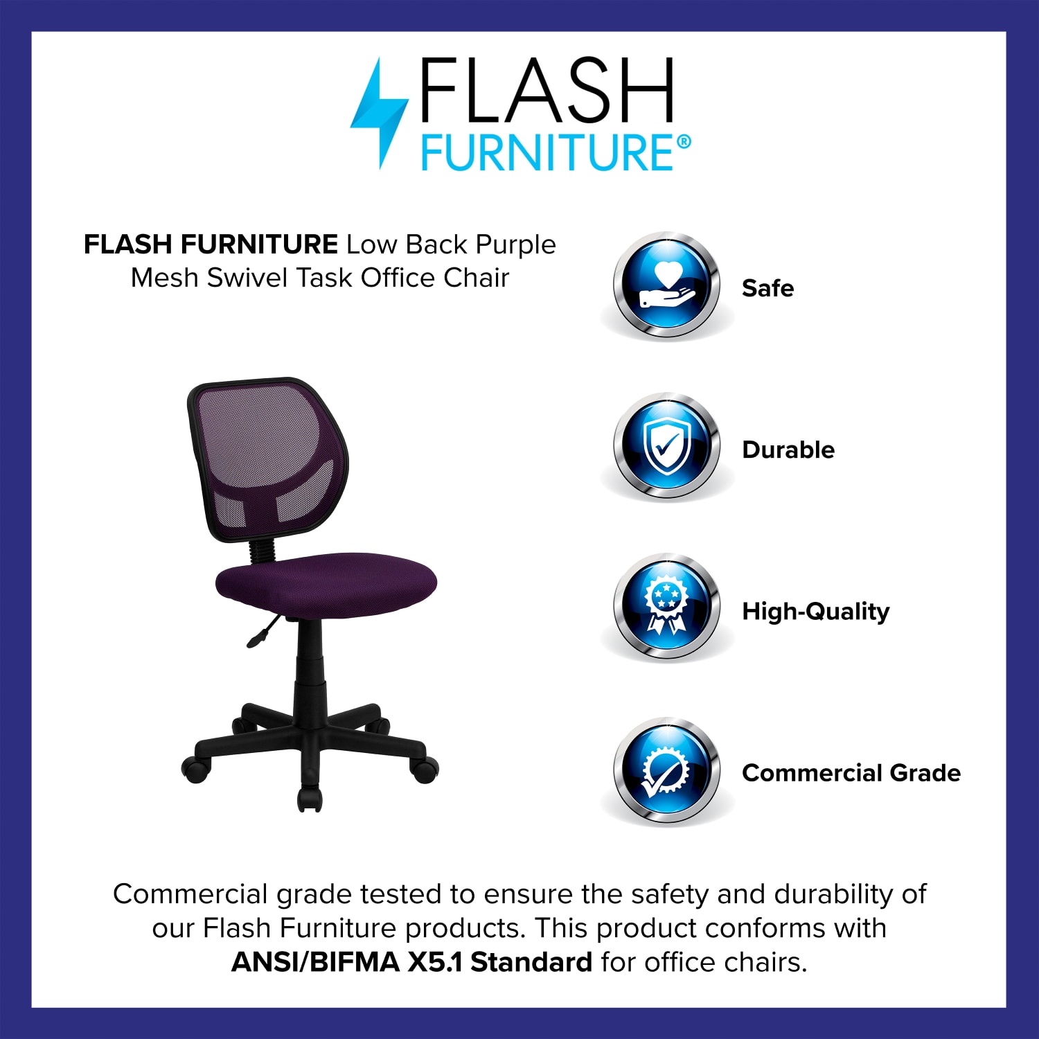 Flash Furniture Mesh Low-Back Swivel Chair, Purple/Black - Image 5