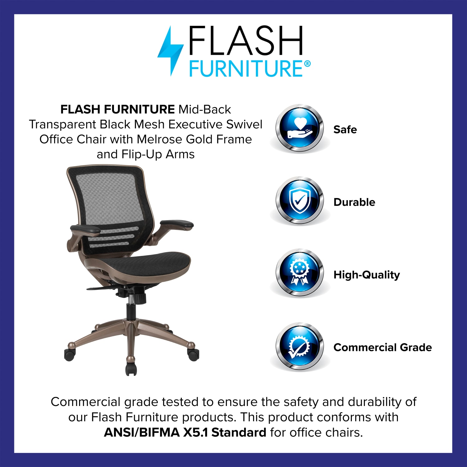 Flash Furniture Mesh MidBack Executive Office Chair BlackGold PopularChairscom Flash Furniture Mesh Mid Back Executive Office Chair BlackGold PopularChairscom