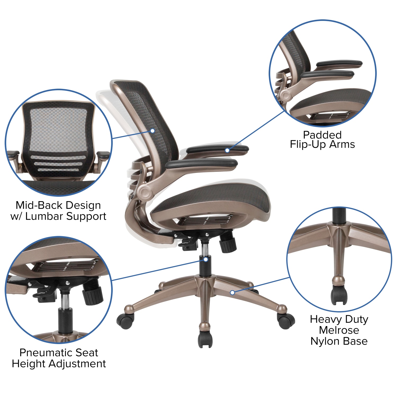 Flash Furniture Mesh Mid Back Executive Office Chair BlackGold PopularChairscom