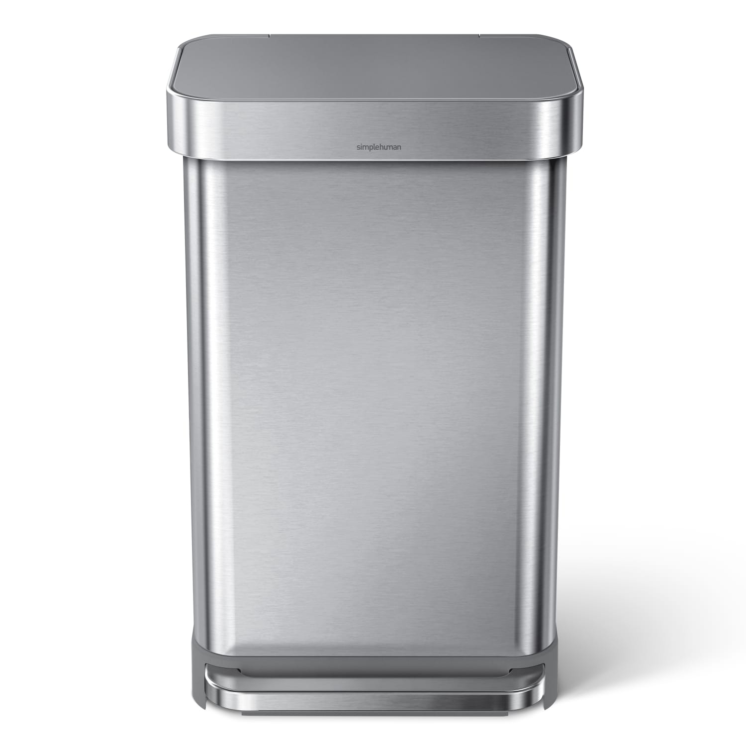 simplehuman Rectangular Step Can With Liner Pocket, 12 Gallons, Stainless Steel with Grey Plastic Lid - Image 3
