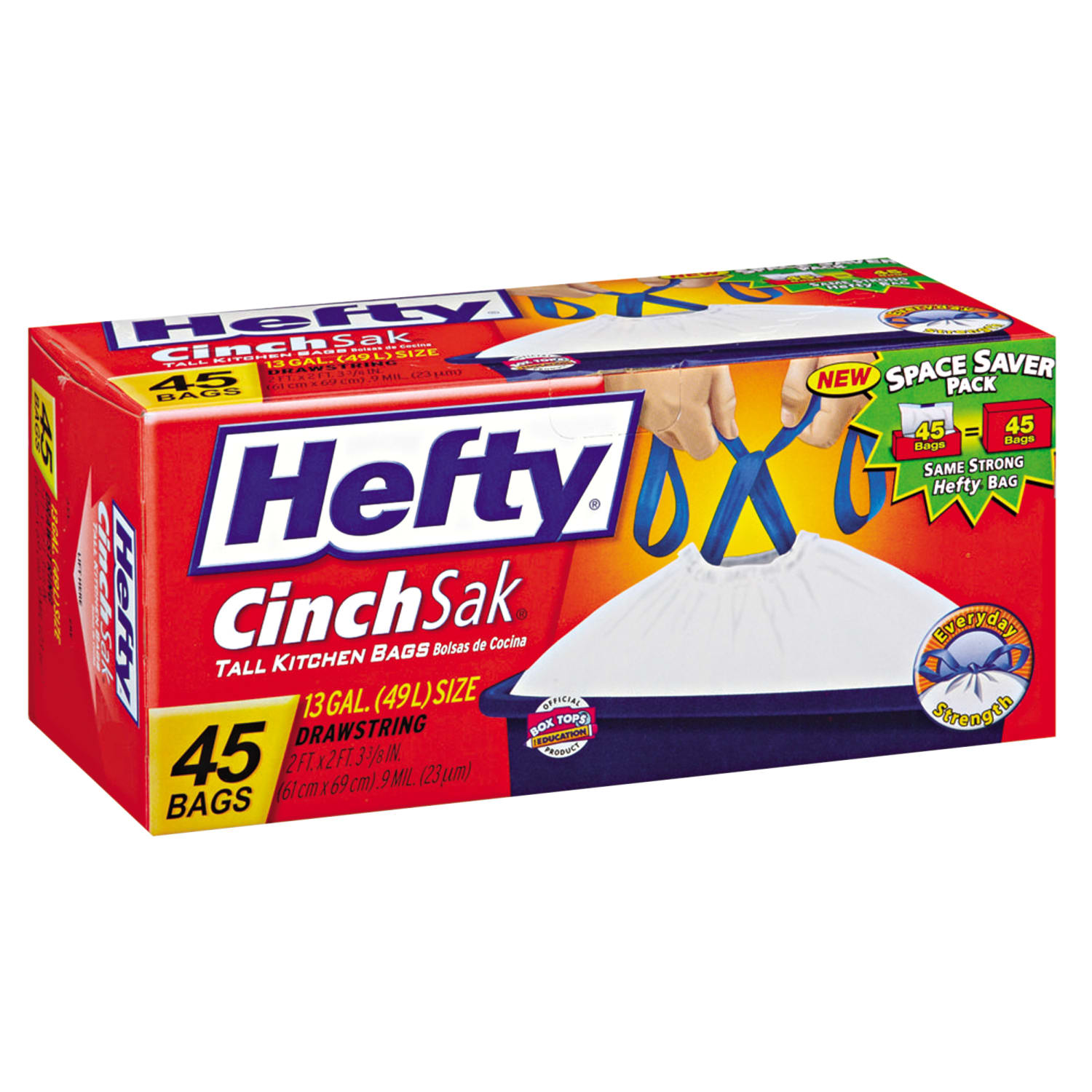 Hefty Cinch Sak Tall Kitchen Bags, White, 13 Gallons, Box Of 45 - Image 4