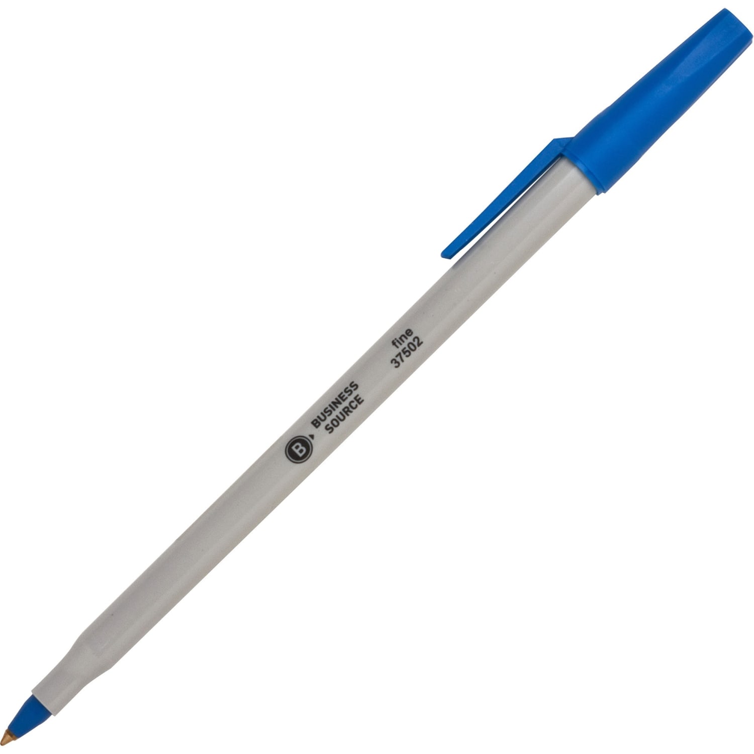Business Source Ballpoint Stick Pens, Fine Point, Light Gray Barrel, Blue Ink, Pack Of 12 Pens - Image 3