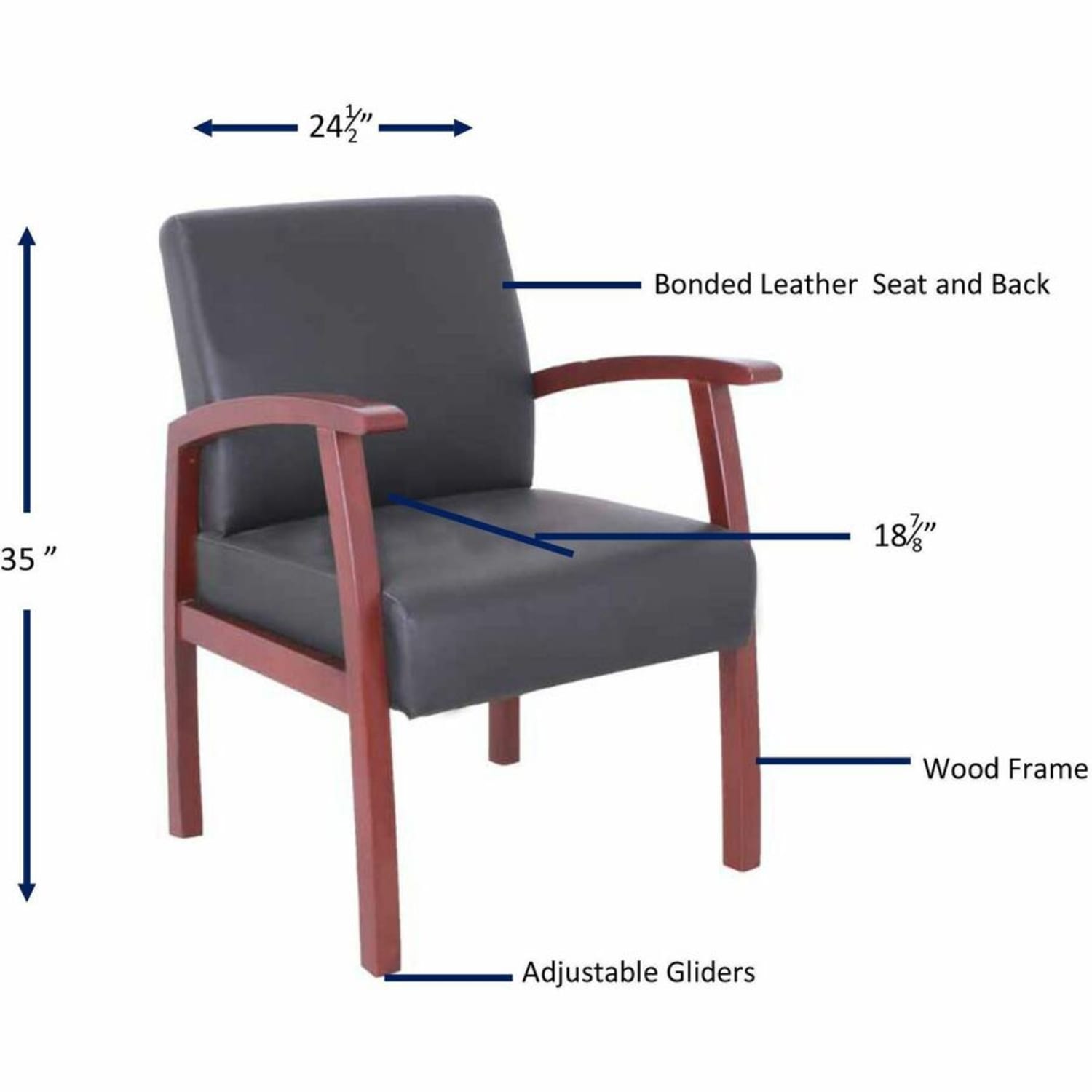Lorell Bonded Leather/Wood Guest Chair, Black/Mahogany - Image 7