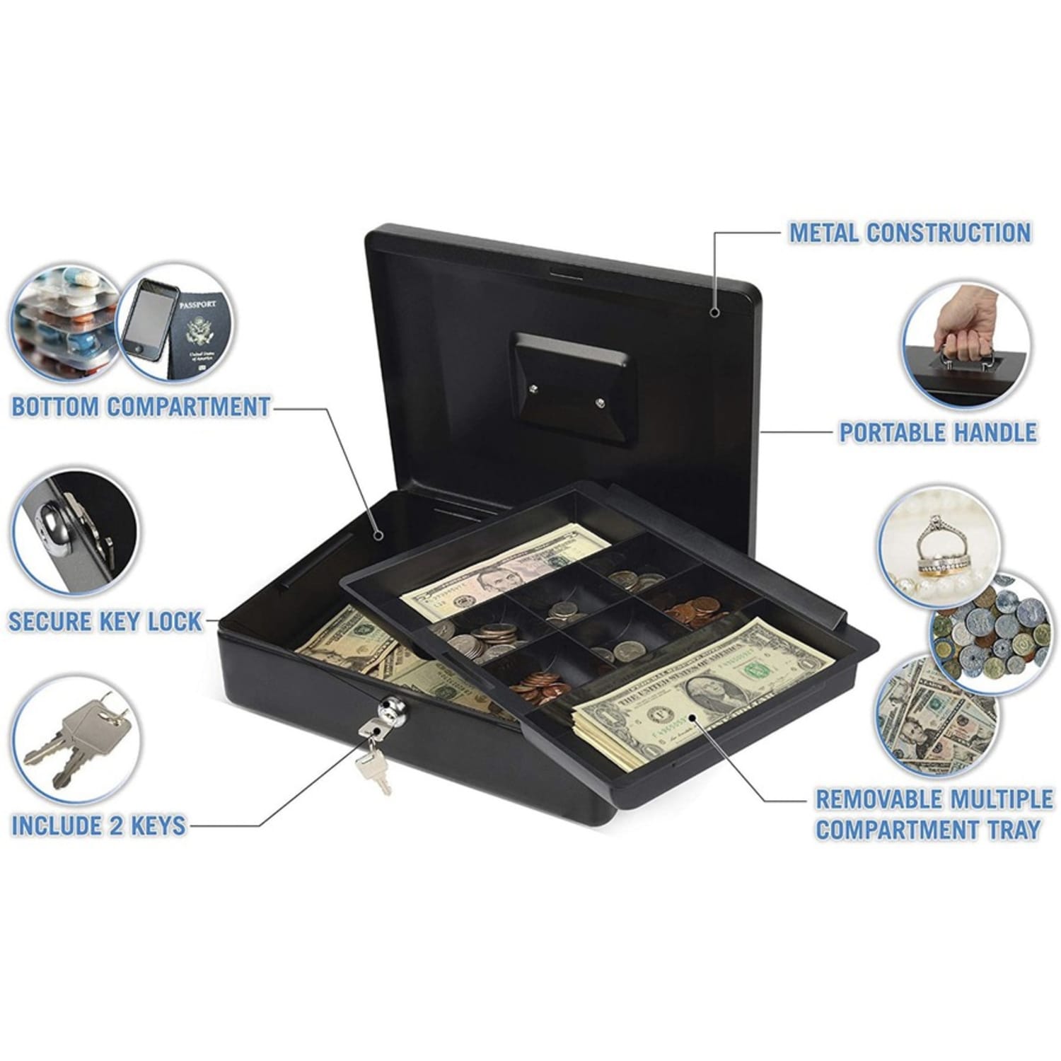 CARL Bill Tray Steel Security Cash Box, Steel, Black, 4inH x 9inW x - Image 3