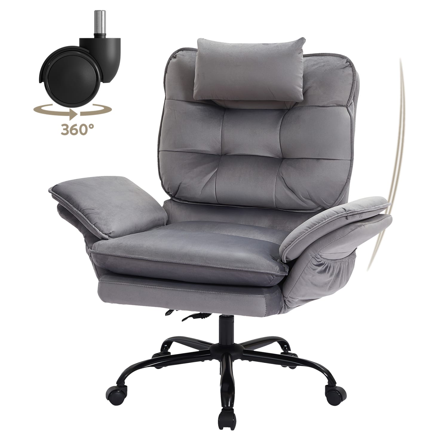 Bestier Ergonomic Velvet High-Back Executive Office Chair, Gray - Image 3