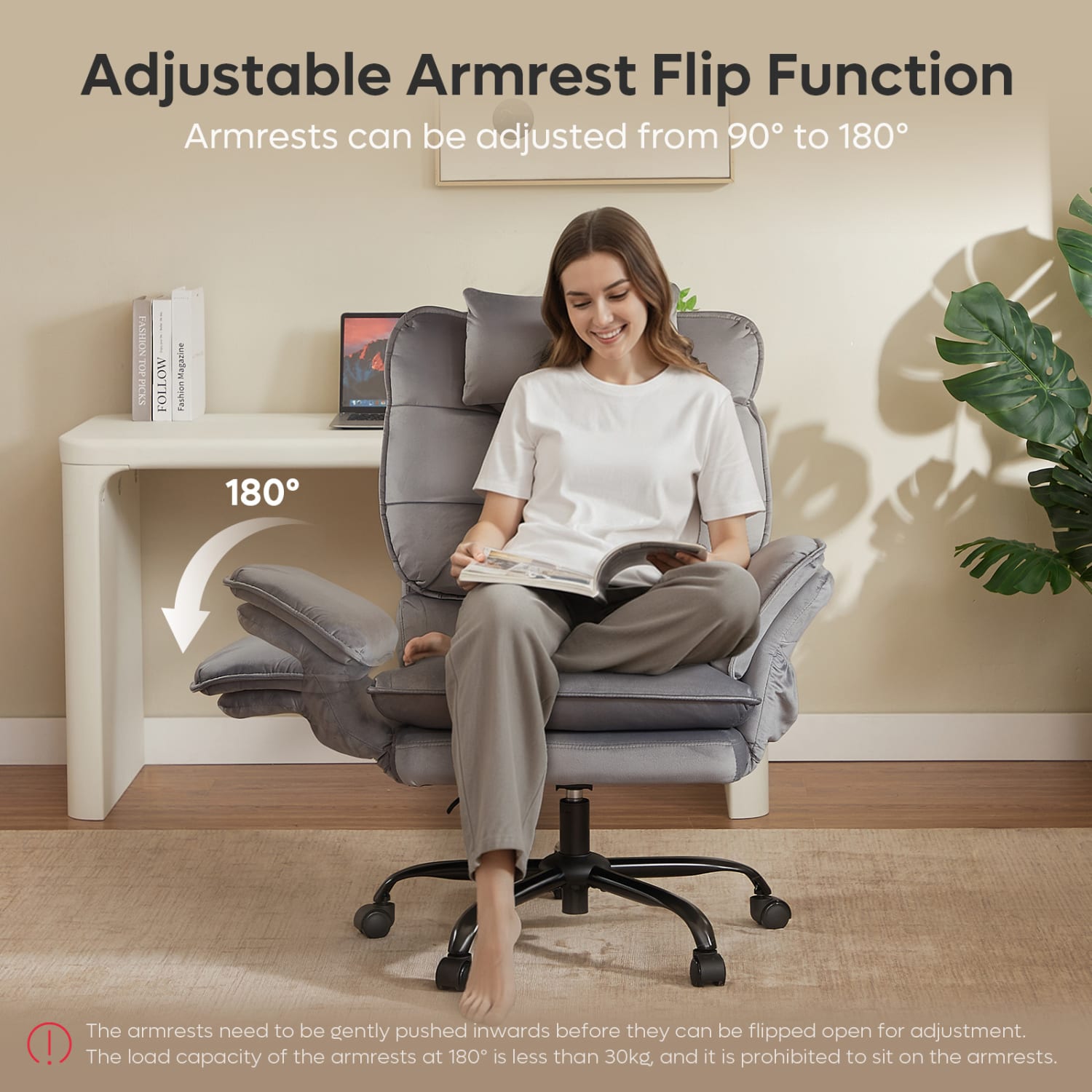Bestier Ergonomic Velvet High-Back Executive Office Chair, Gray - Image 5