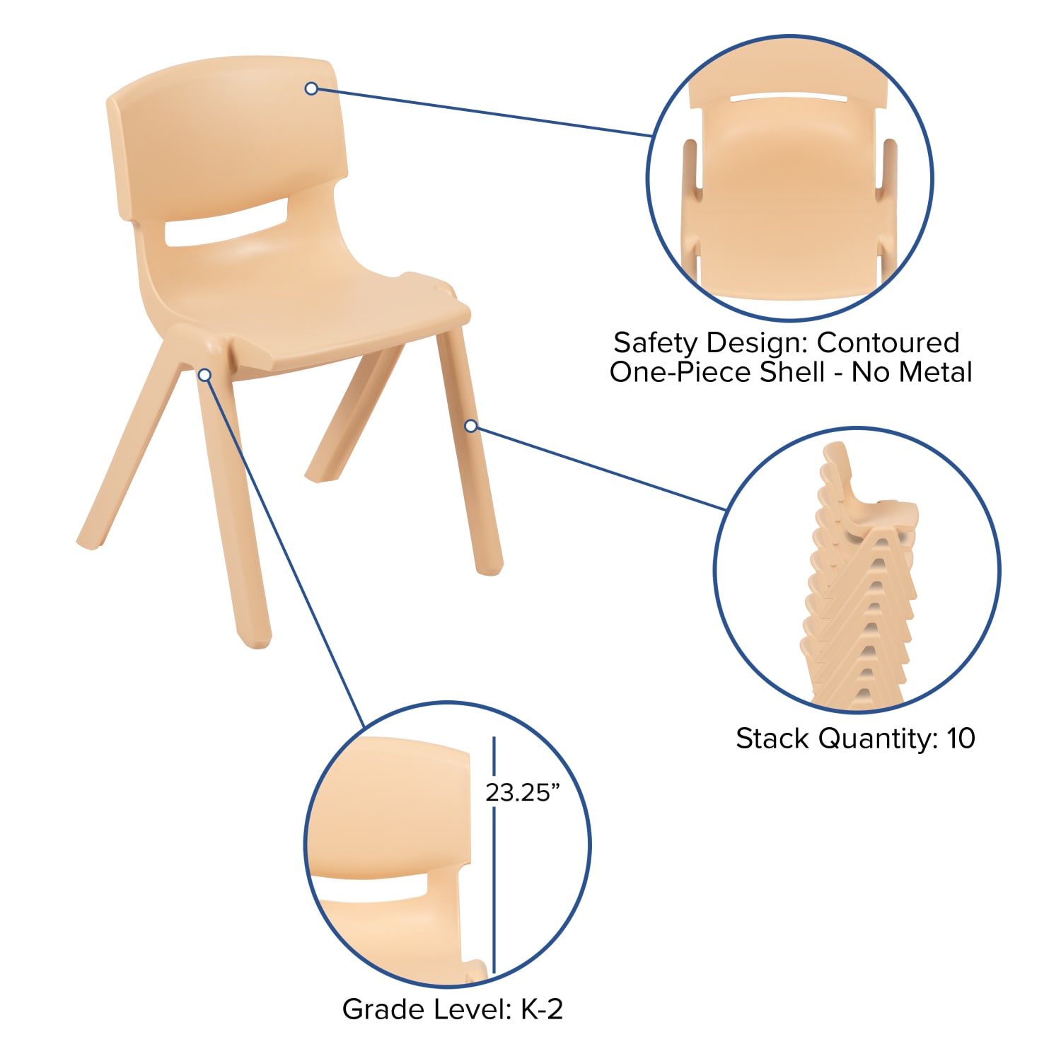 Flash Furniture Plastic Stackable School Chairs With 13 14in Seat Height Natural Set Of 2 Chairs PopularChairscom
