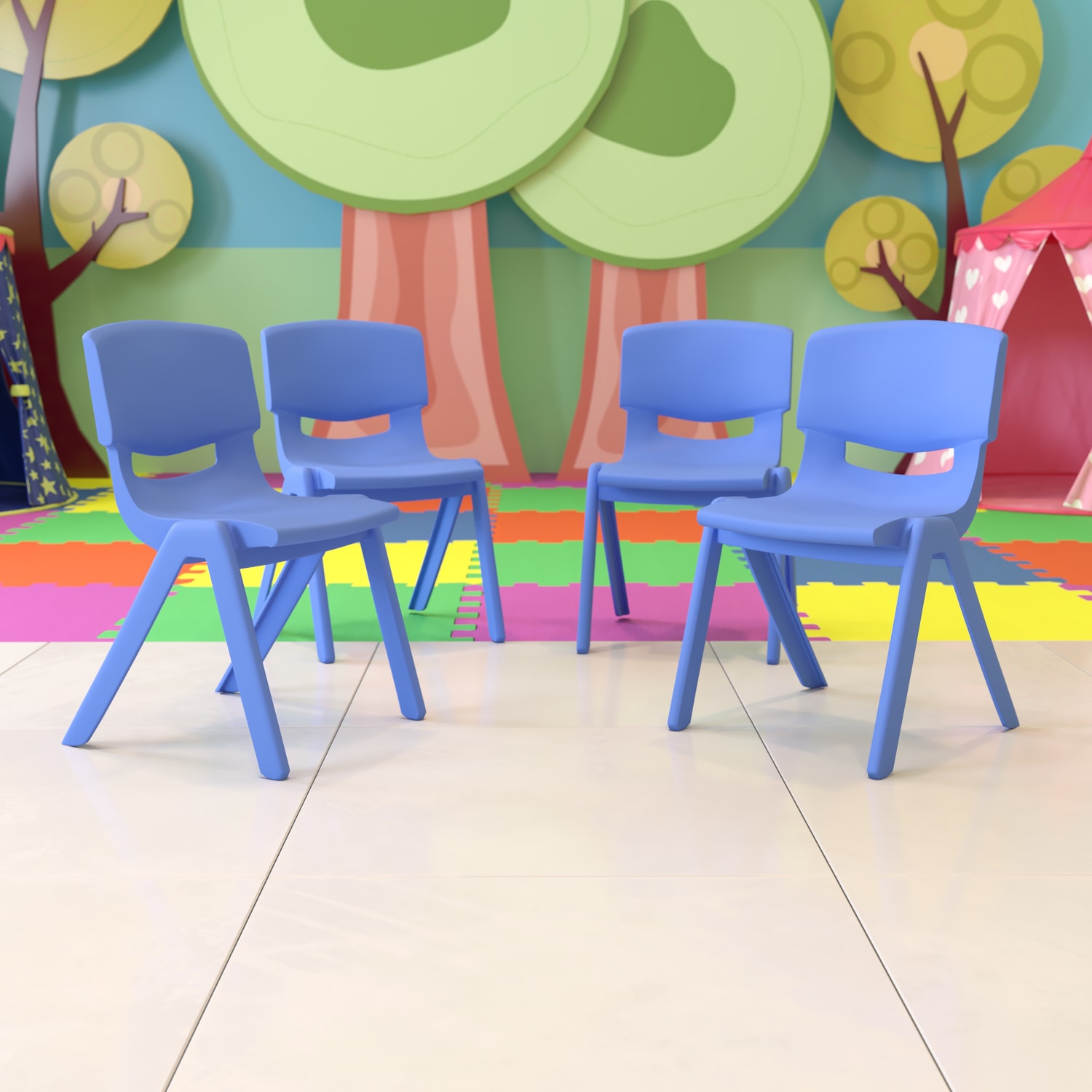Flash Furniture Plastic Stackable School Chairs With 15.5in Seat Height, Blue, Set Of 4 Chairs