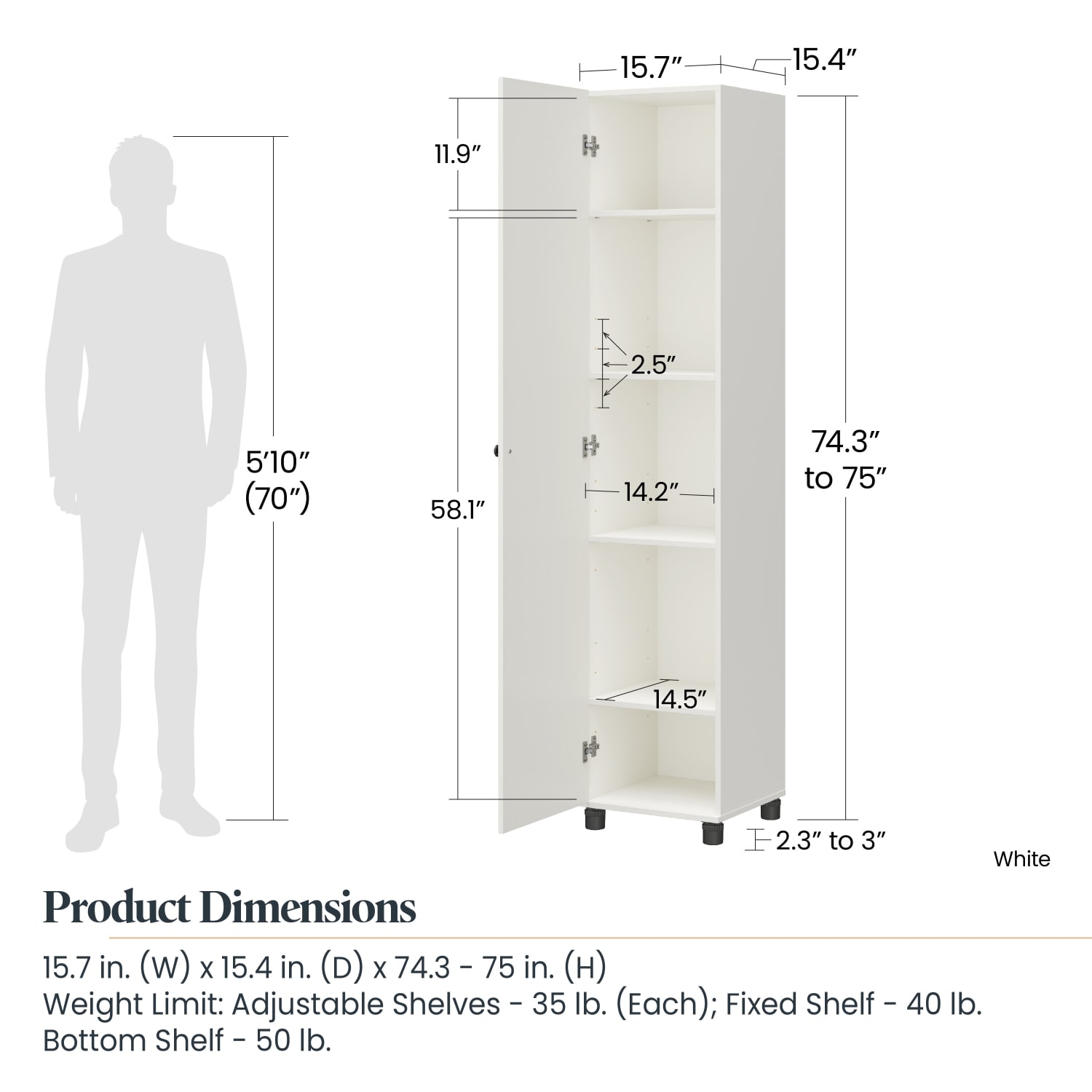 Systembuild Evolution Kendall Fluted 16inW 1-Door Storage Cabinet, White - Image 6