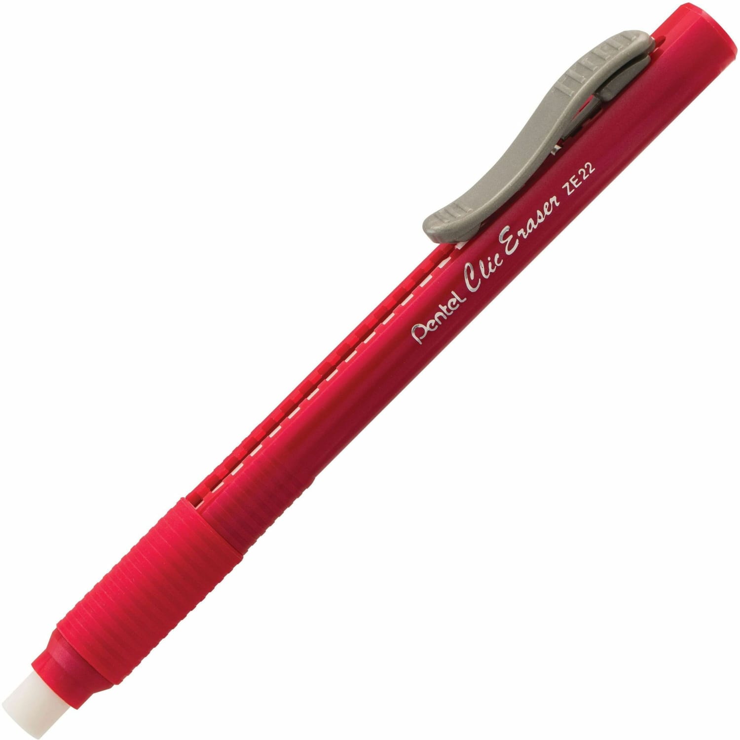 Pentel Rubber Grip Clic Eraser - Lead Pencil - Refillable - Pen - Retractable, Latex-free Grip, Pocket Clip, Ghost Resistant, Non-abrasive - 1Each - Red - Image 3