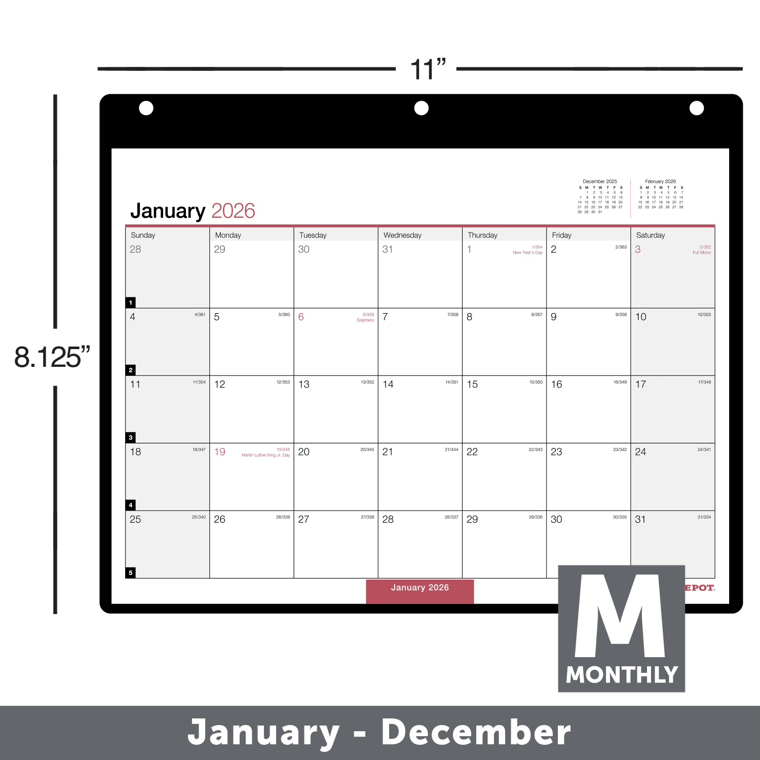 Office Depot Brand Monthly Desk Wall Calendar, 11in x 8in, White, January 2026 to December 2026, OD20120026 - Image 3