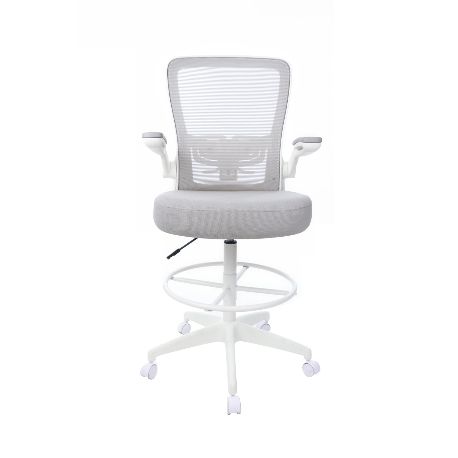 Boss Office Products Mesh Flip Arm Stool With Back, Gray/White - Image 3