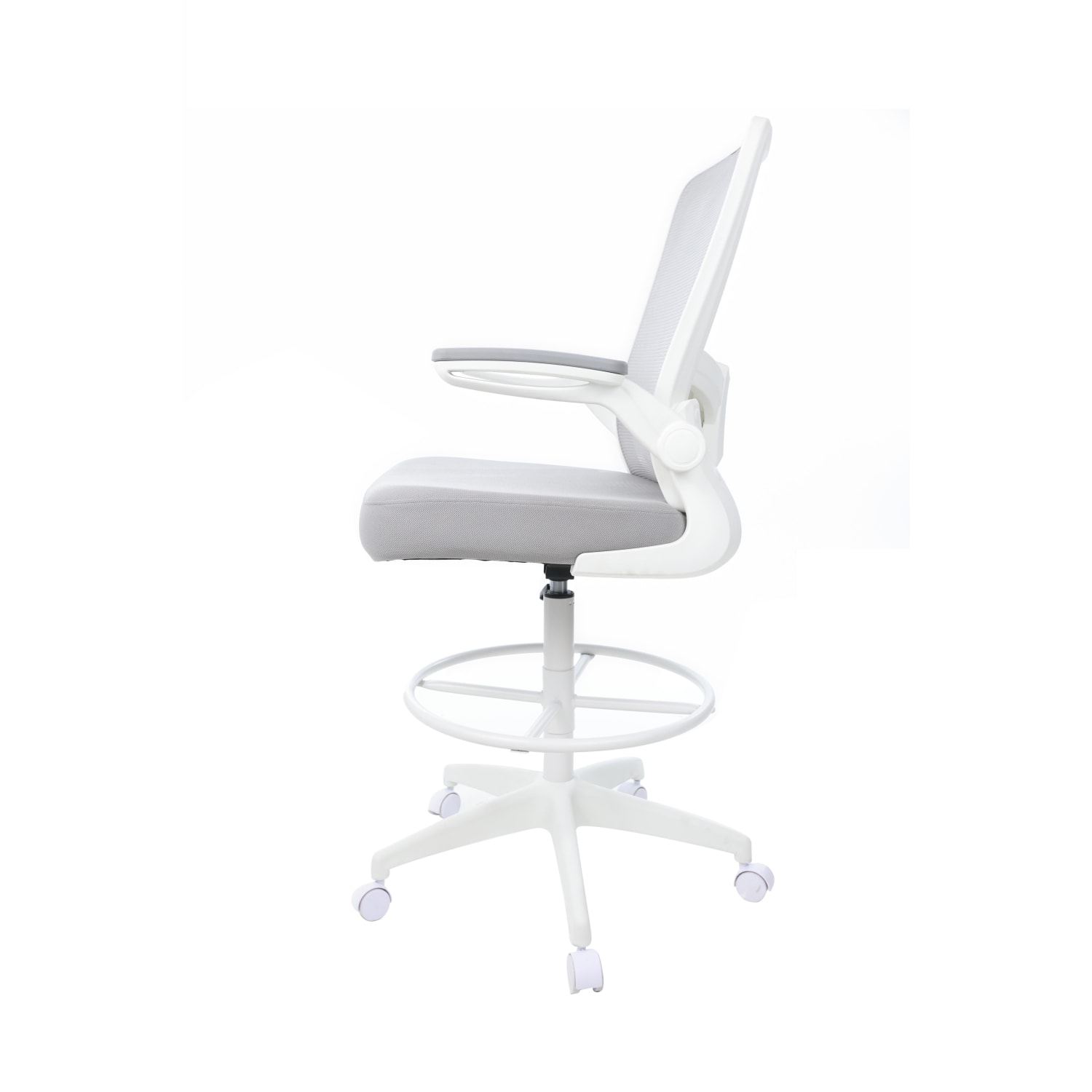 Boss Office Products Mesh Flip Arm Stool With Back, Gray/White - Image 5