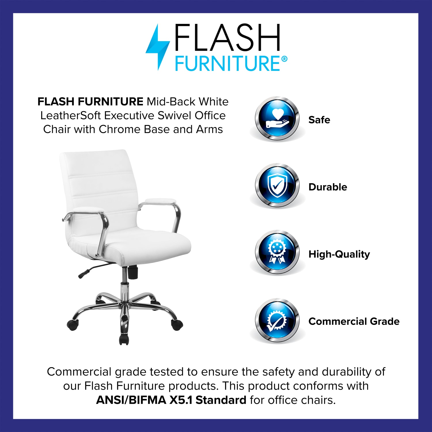 Flash Furniture LeatherSoft Faux Leather MidBack Office Chair With Chrome Base And Arms WhiteGray PopularChairscom Flash Furniture LeatherSoft Faux Leather Mid Back Office Chair With Chrome Base And Arms WhiteGray PopularChairscom