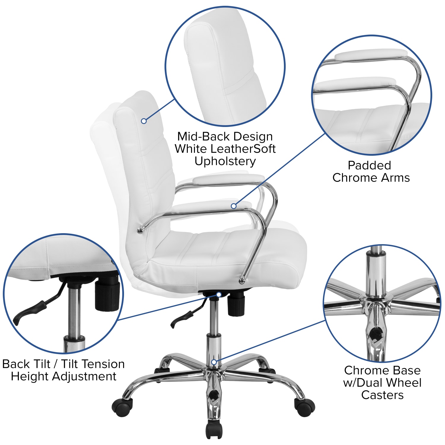 Flash Furniture LeatherSoft Faux Leather MidBack Office Chair With Chrome Base And Arms WhiteGray PopularChairscom Flash Furniture LeatherSoft Faux Leather Mid Back Office Chair With Chrome Base And Arms WhiteGray PopularChairscom