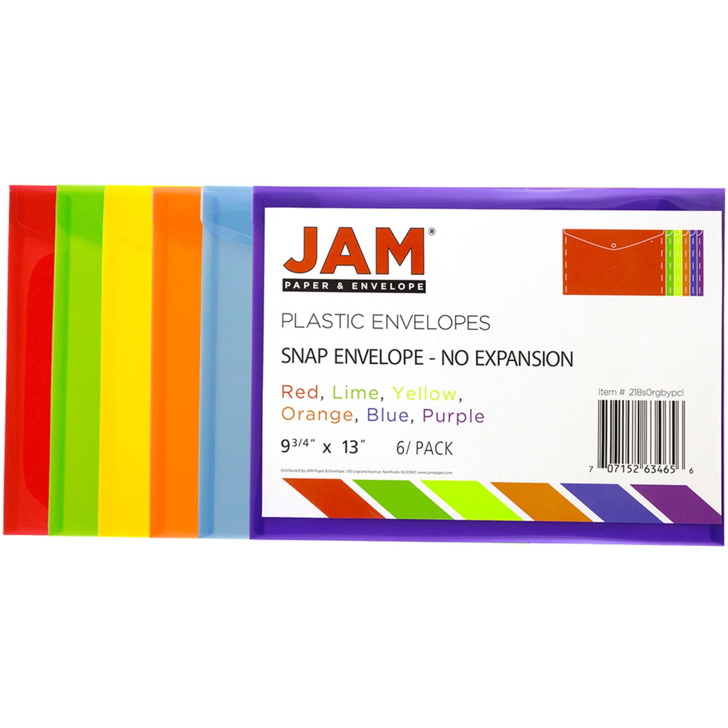 JAM Paper Plastic Letter Booklet Envelopes, 9-3/4in x 13in, Snap Closures, Assorted Colors, Pack Of 6 Envelopes - Image 3