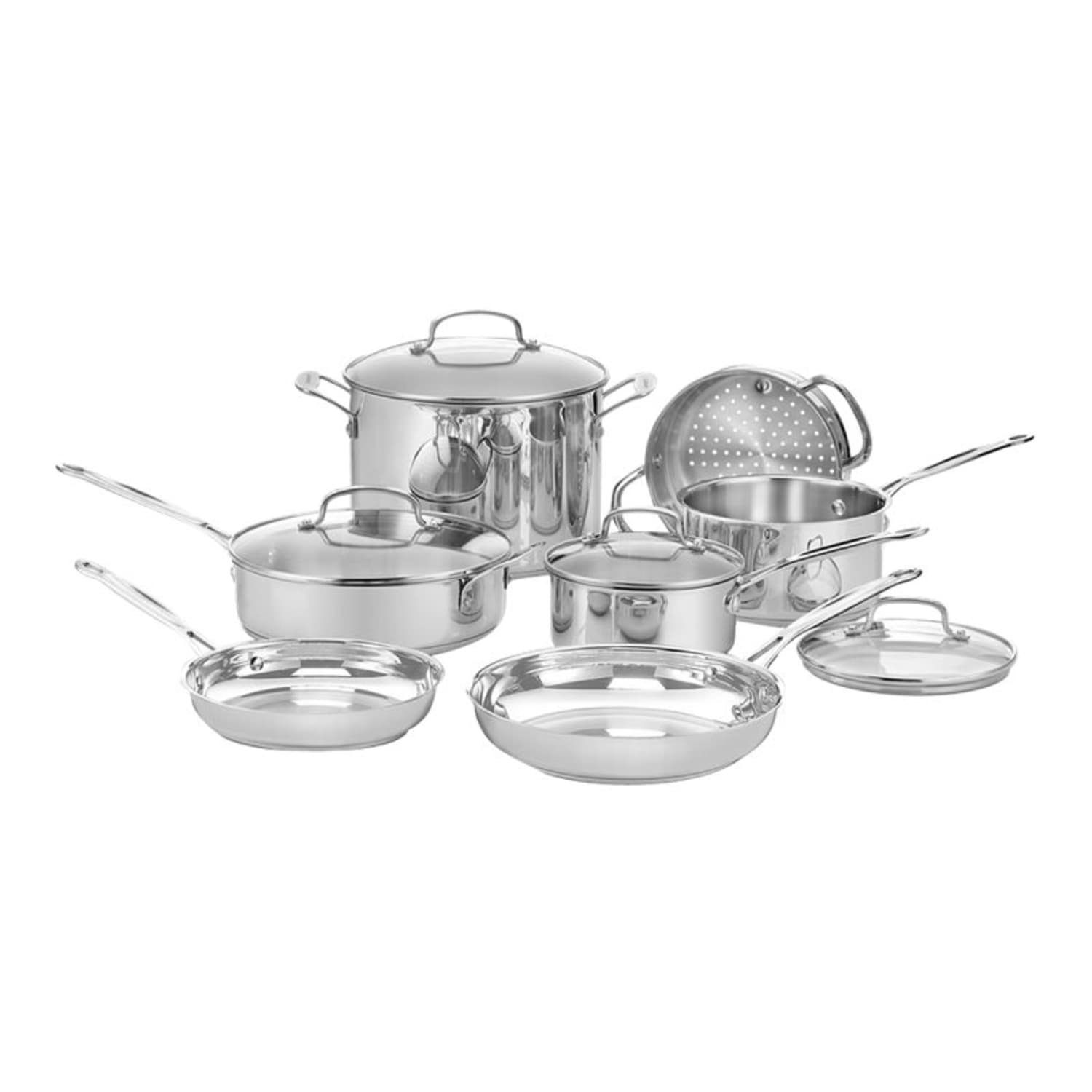 Cuisinart 11-Piece Chefs Classic Cookware Set - 1.5 quart Saucepan, 2.5 quart Saucepan, 3 quart Saute, 8 quart Stockpot, 8in Diameter Skillet